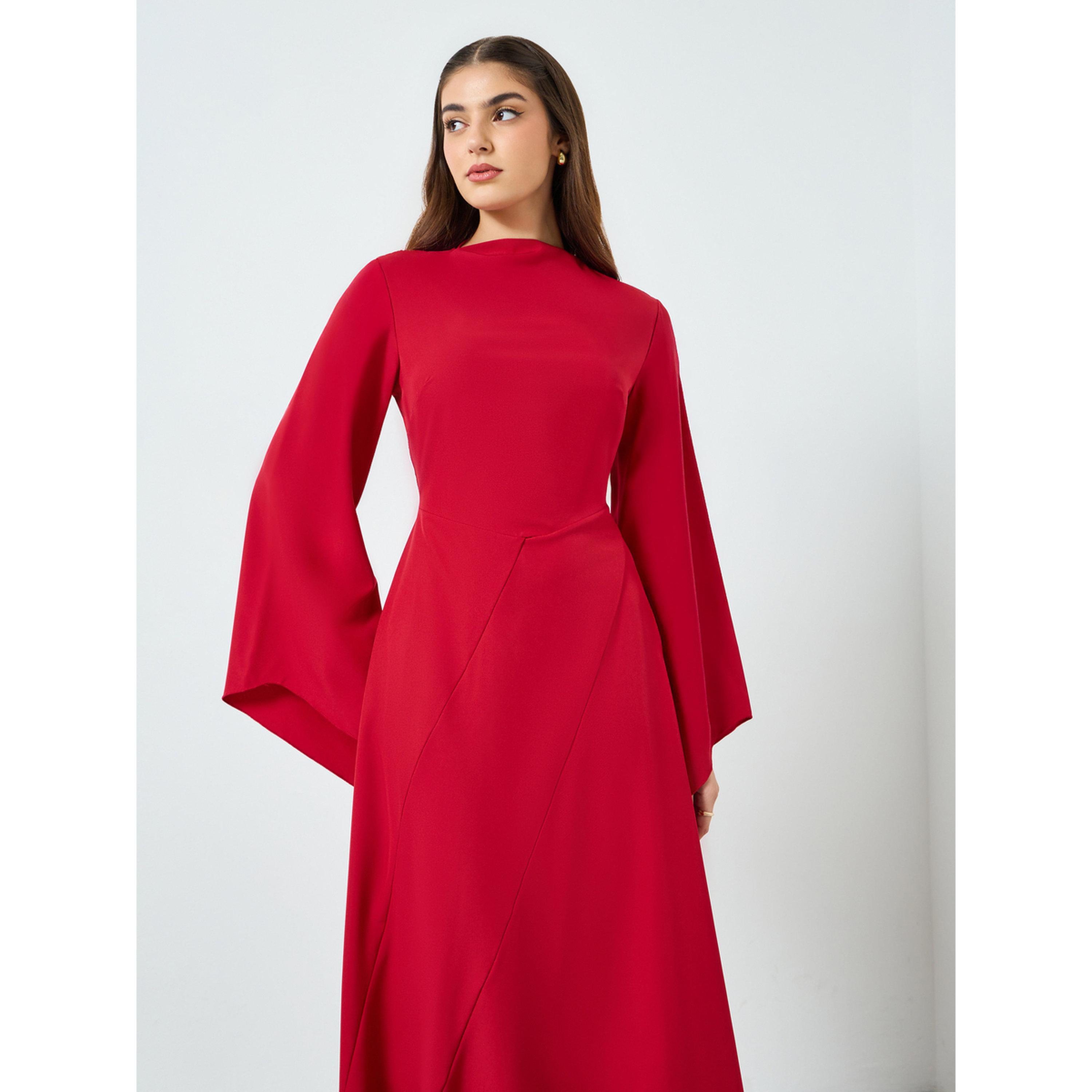 Styli Women Solid Mock Neck Maxi Dress-women-clothing-dresses-image-3