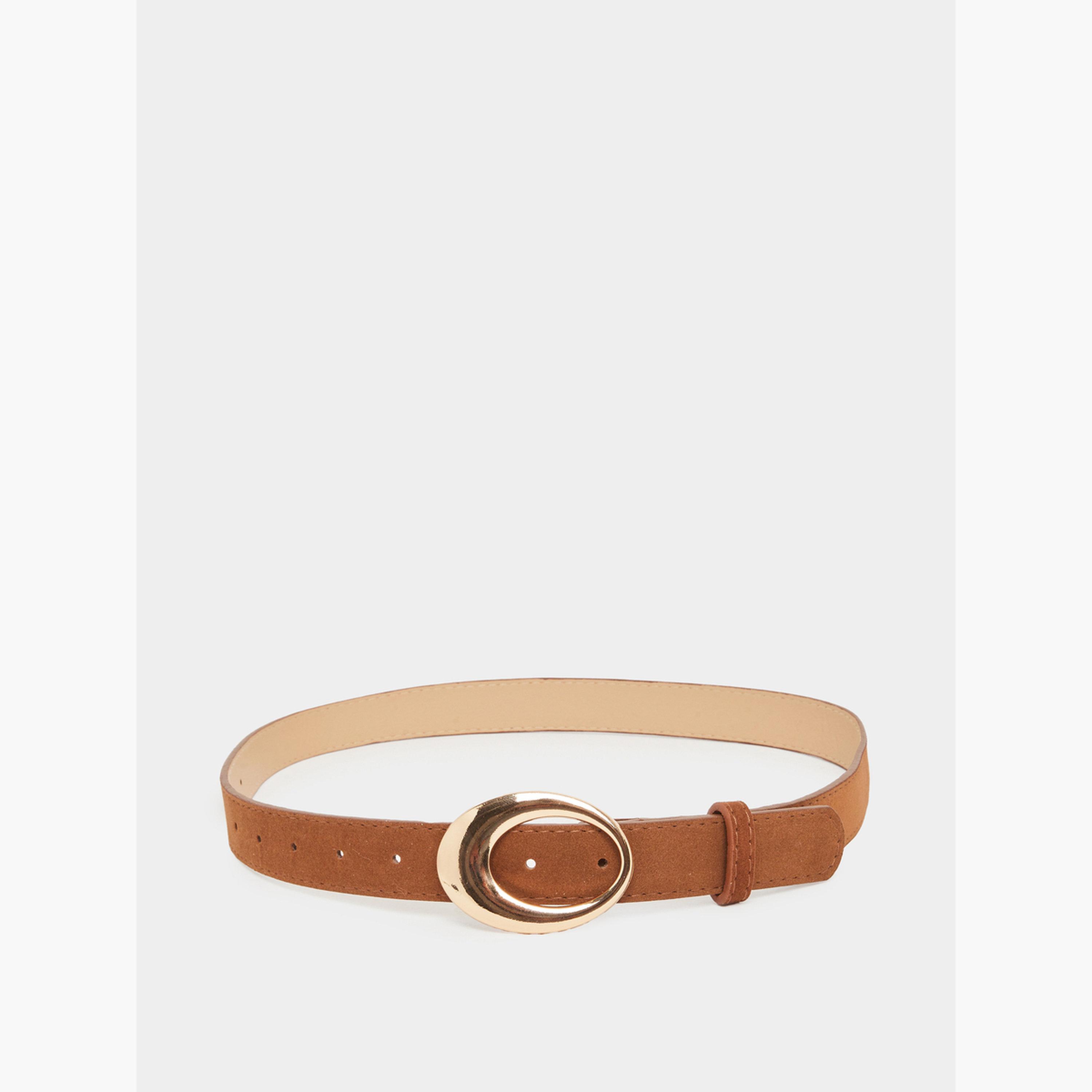 Styli Brown Faux Suede Belt with Oval Buckle-women-clothingaccessories-belts-image-1