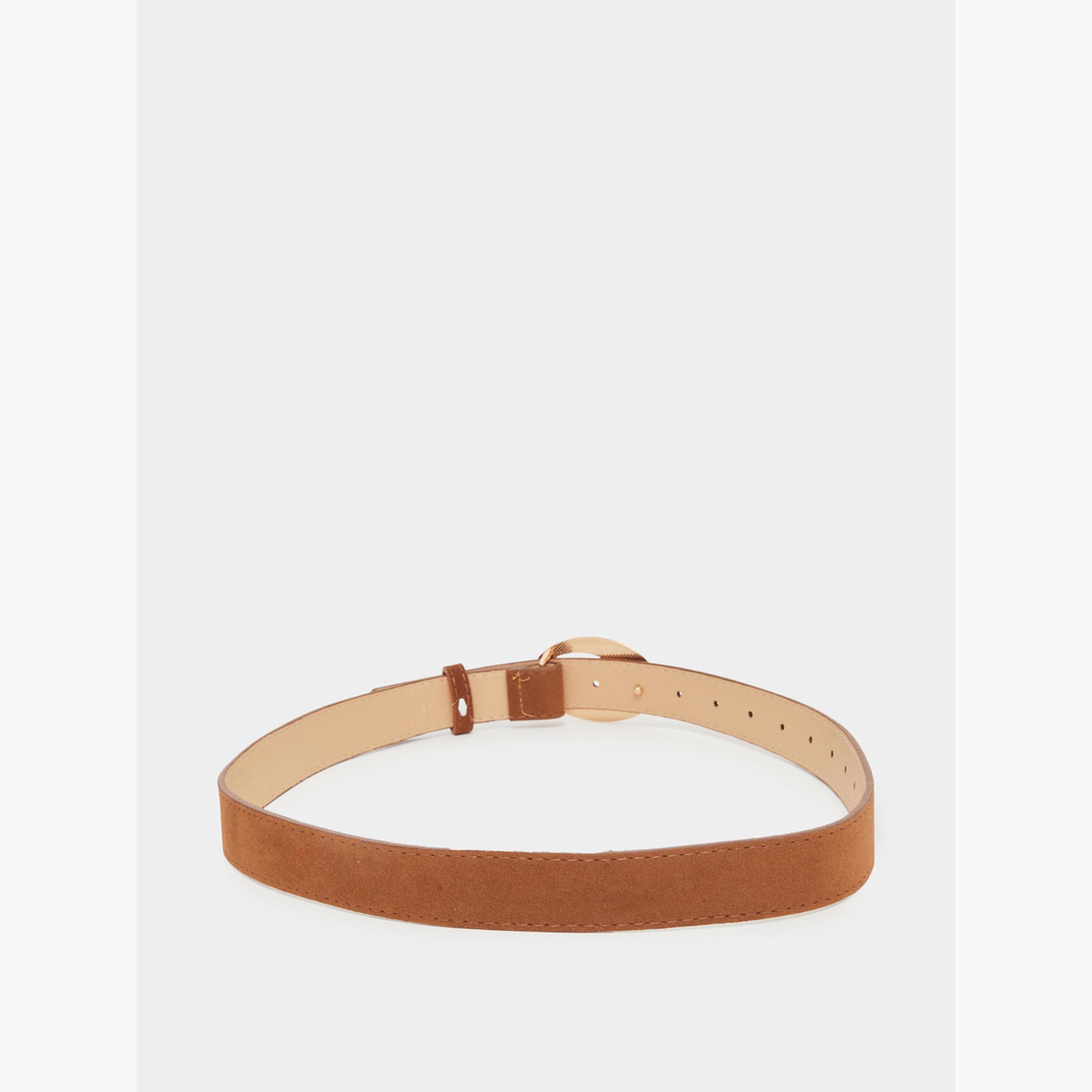 Styli Brown Faux Suede Belt with Oval Buckle-women-clothingaccessories-belts-image-2