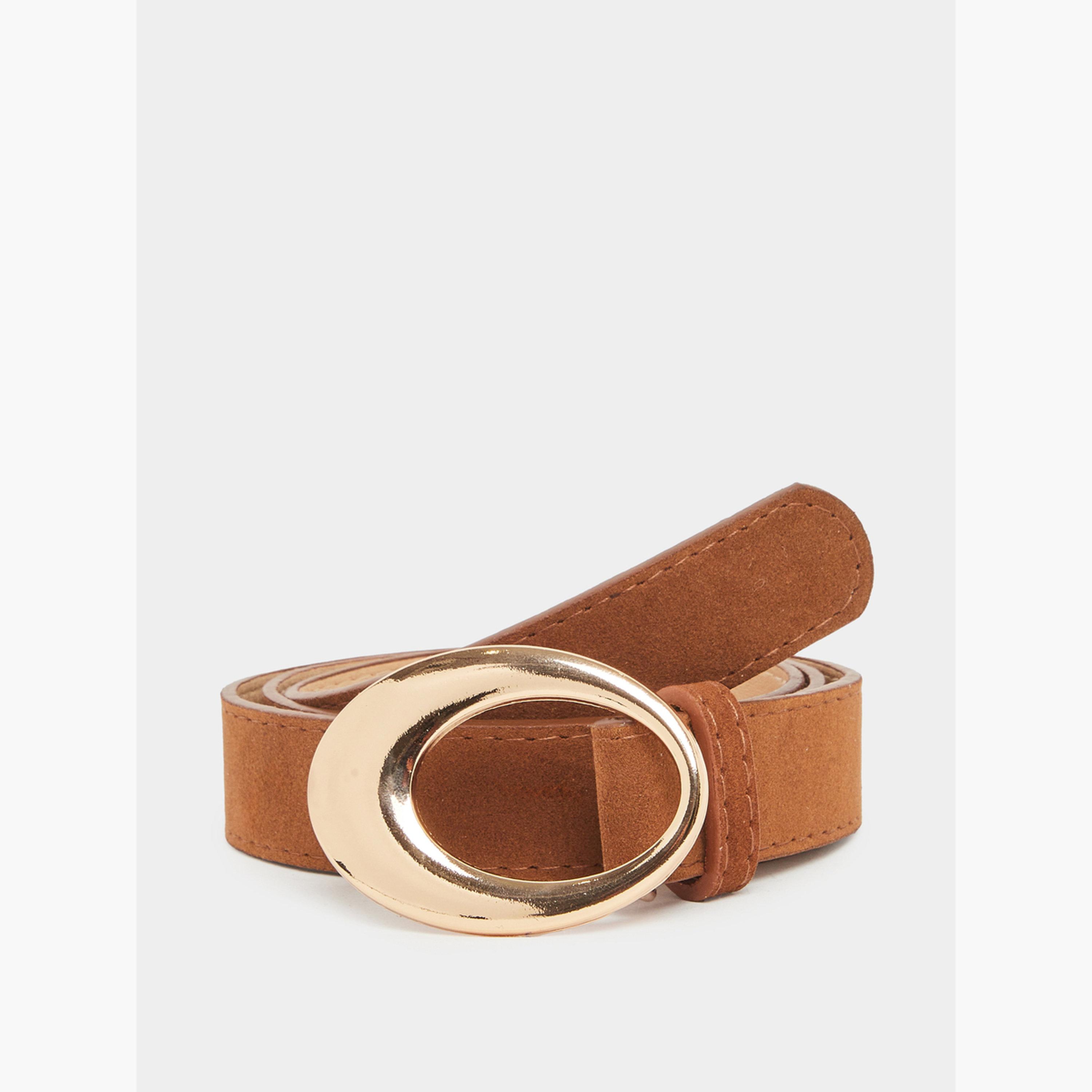 Styli Brown Faux Suede Belt with Oval Buckle-women-clothingaccessories-belts-image-3