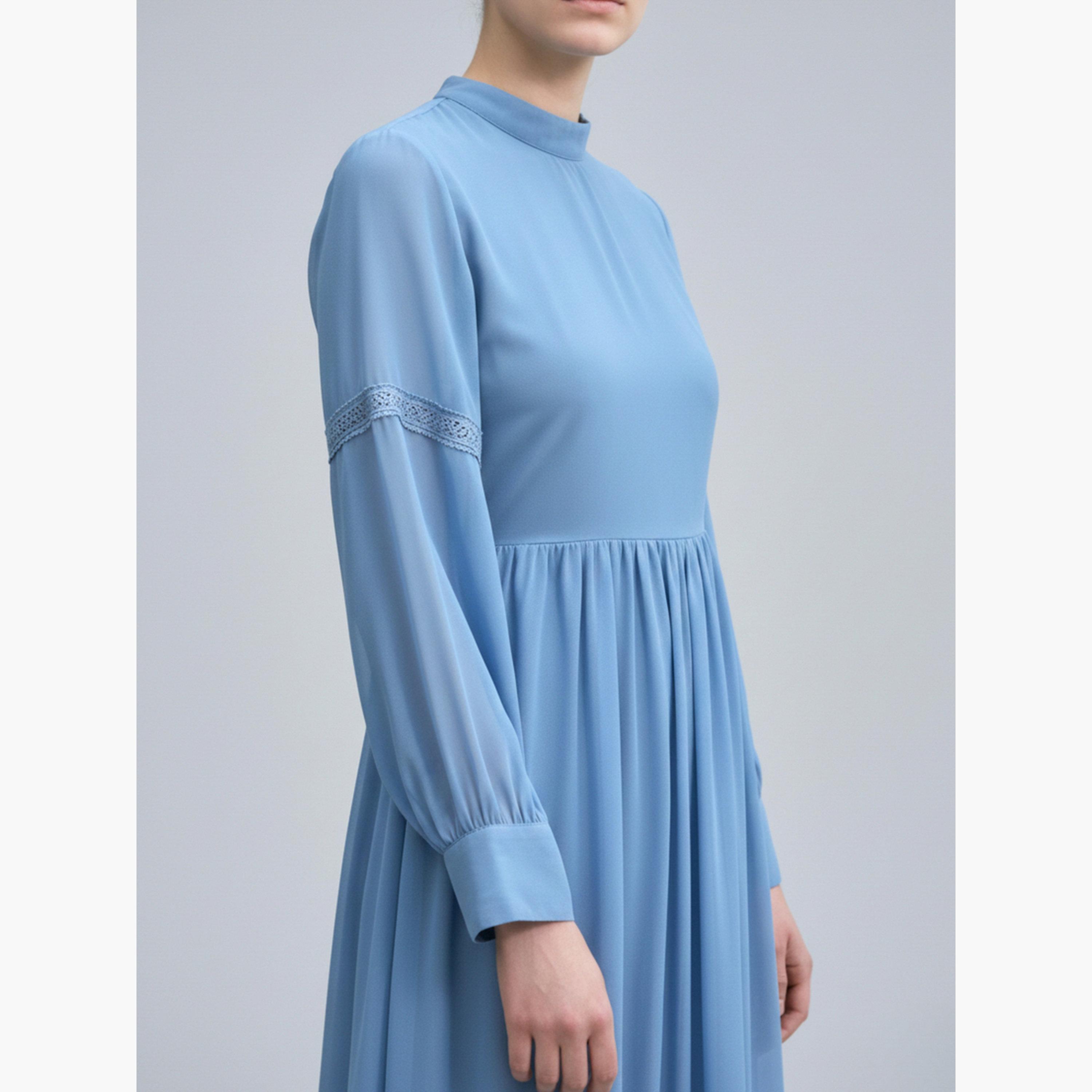 فستان طويل بكشكش وأكمام طويلة بحواف مطاطية للنساء-women-clothing-dresses-image-4