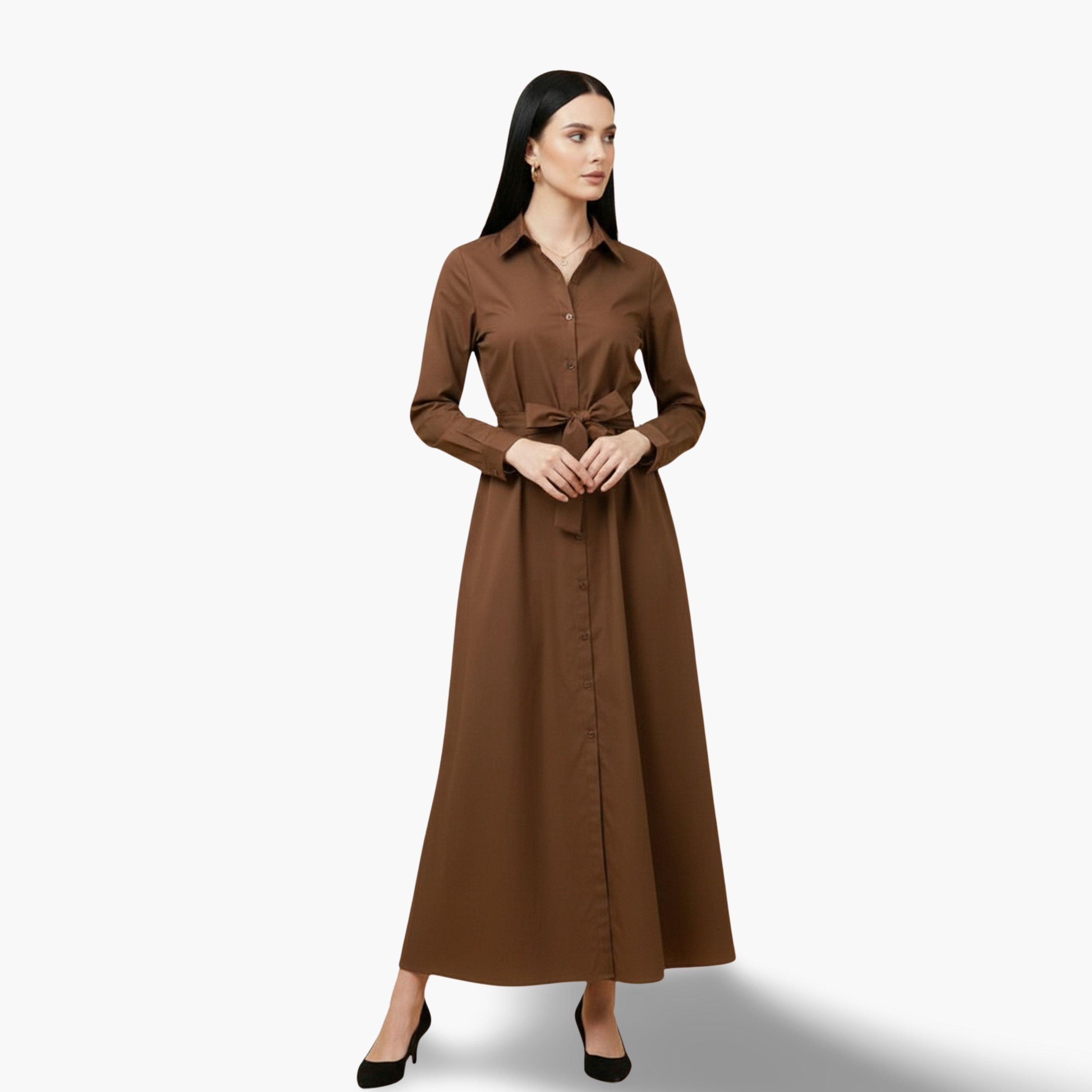فستان طويل قطن بتصميم قميص للنساء-women-clothing-dresses-image-1