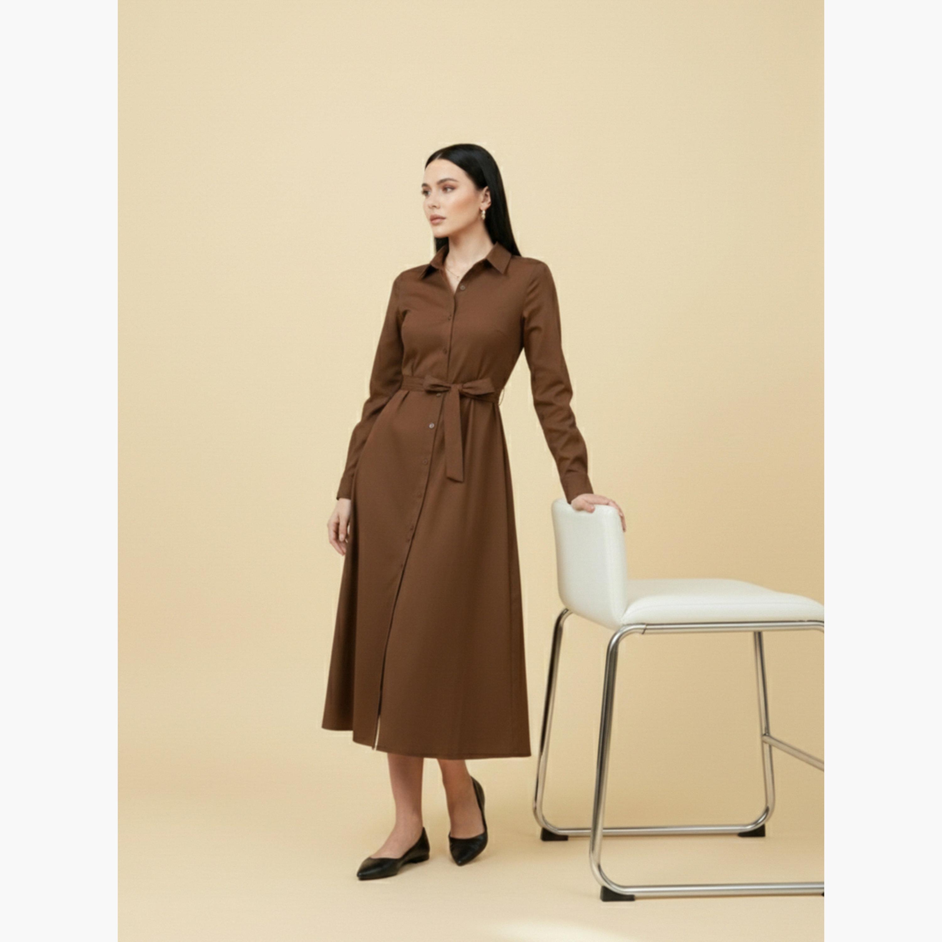فستان طويل قطن بتصميم قميص للنساء-women-clothing-dresses-image-2