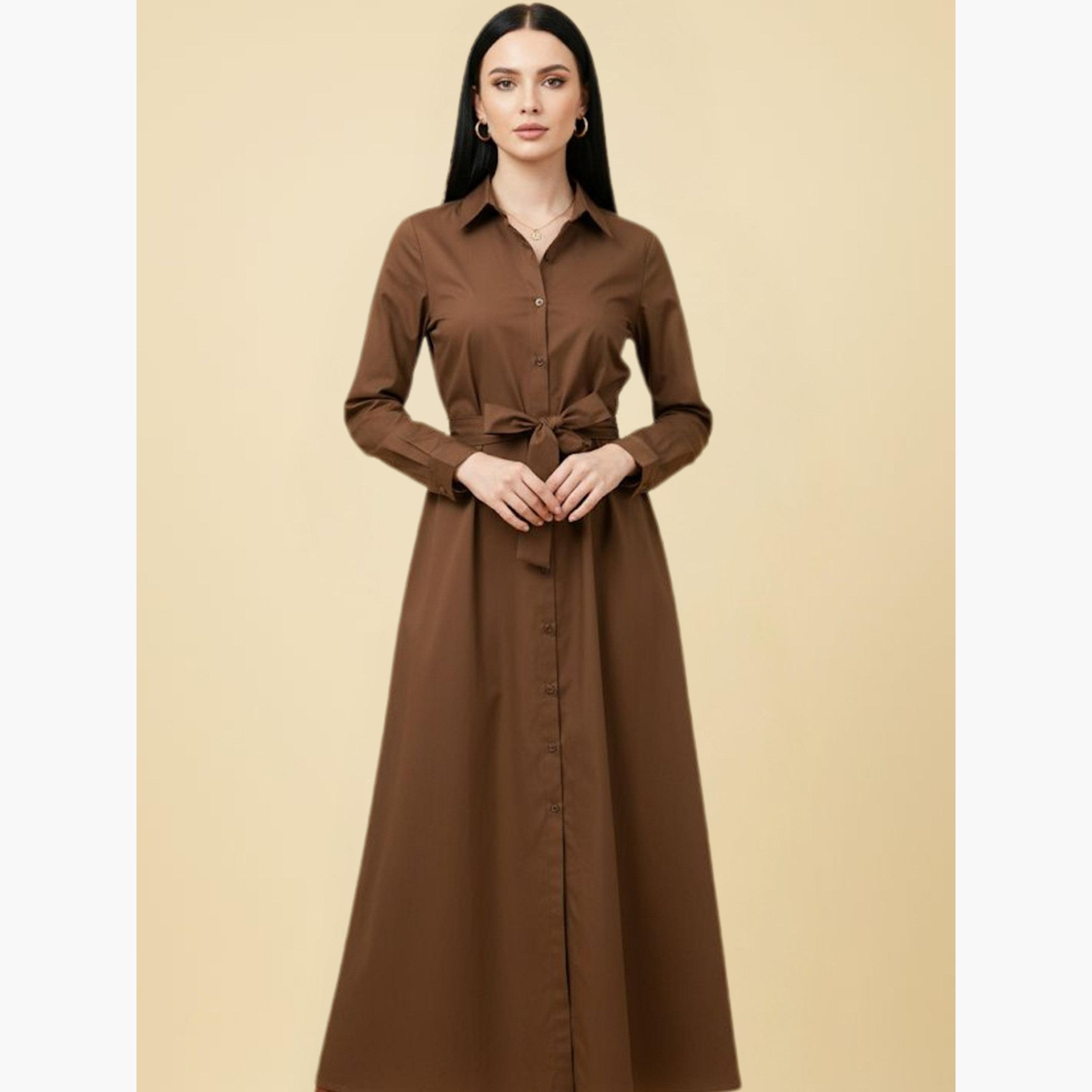 فستان طويل قطن بتصميم قميص للنساء-women-clothing-dresses-image-3