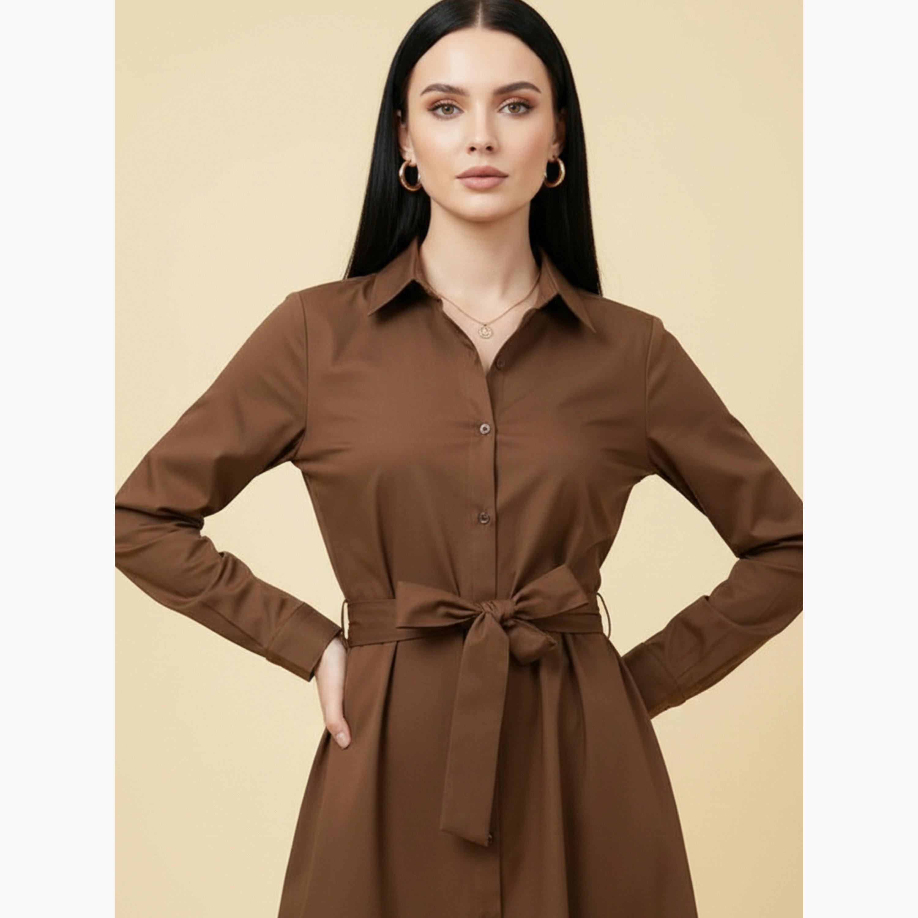 فستان طويل قطن بتصميم قميص للنساء-women-clothing-dresses-image-4