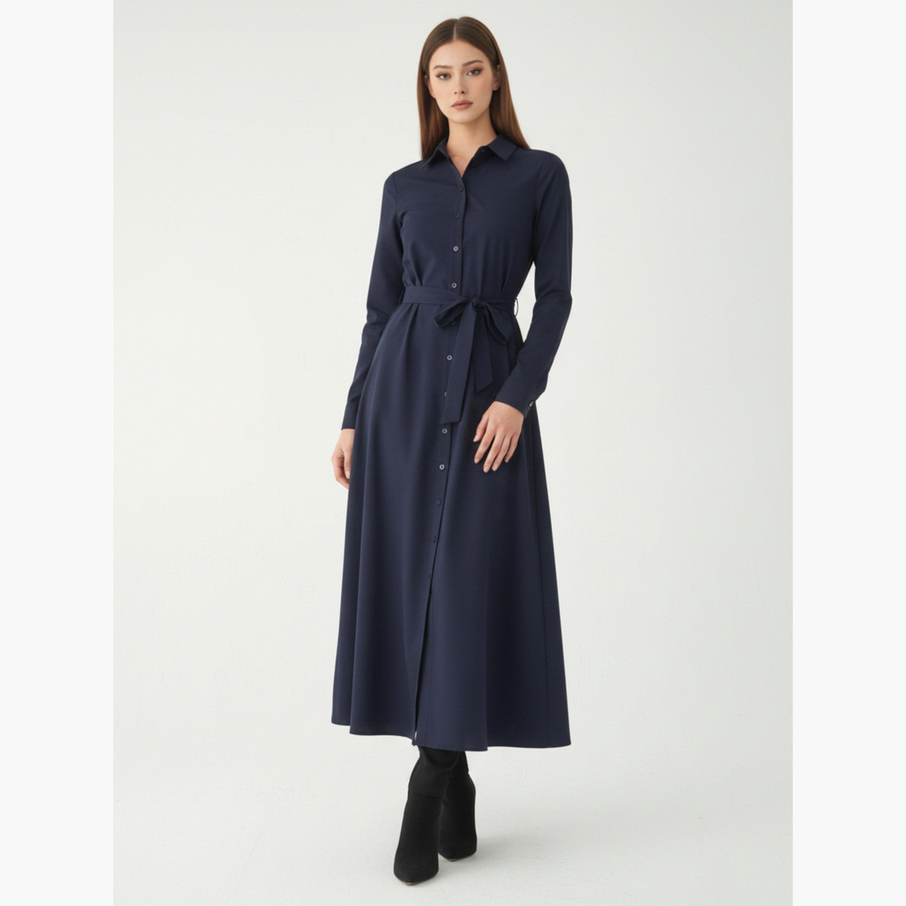 فستان طويل قطن بتصميم قميص للنساء-women-clothing-dresses-image-1