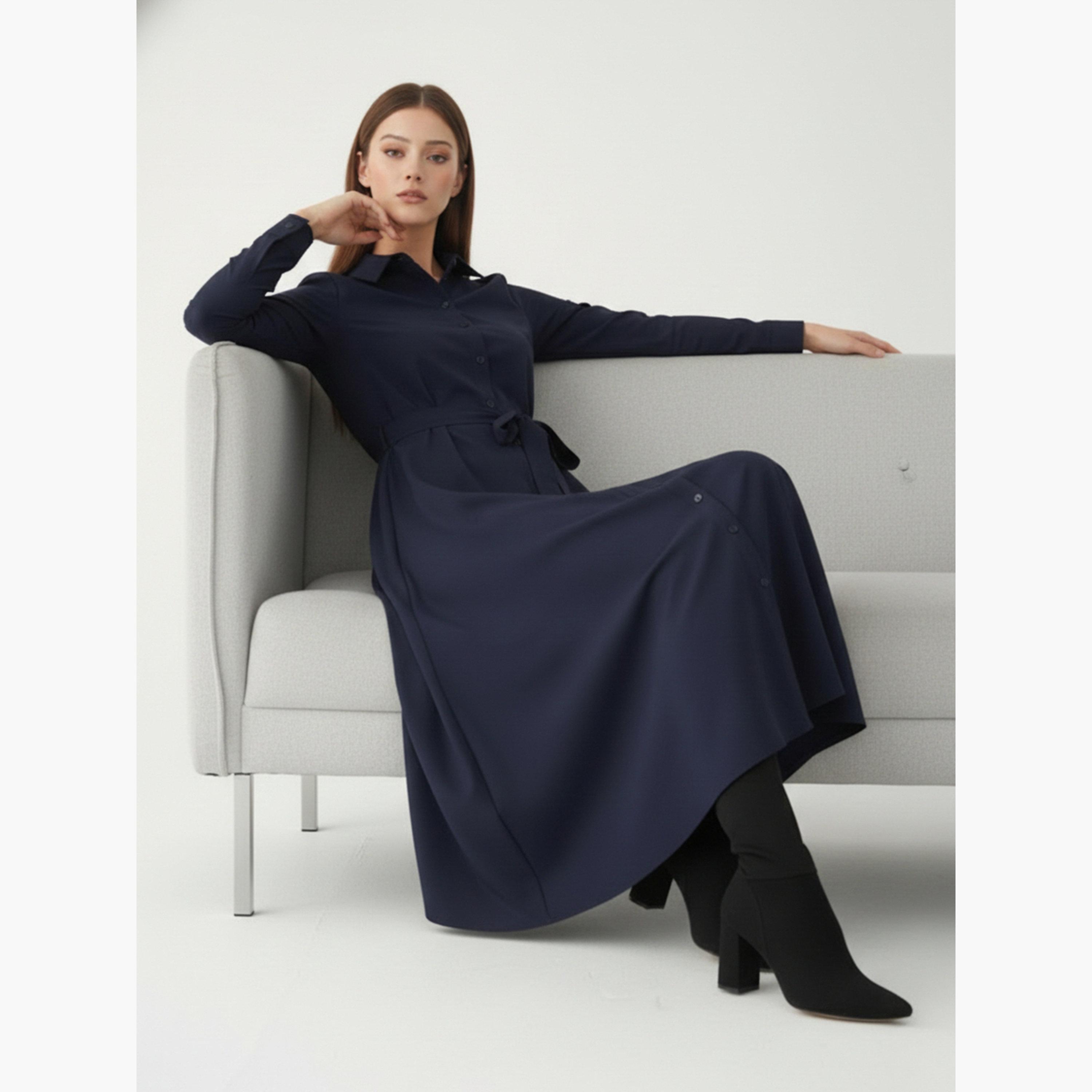فستان طويل قطن بتصميم قميص للنساء-women-clothing-dresses-image-2
