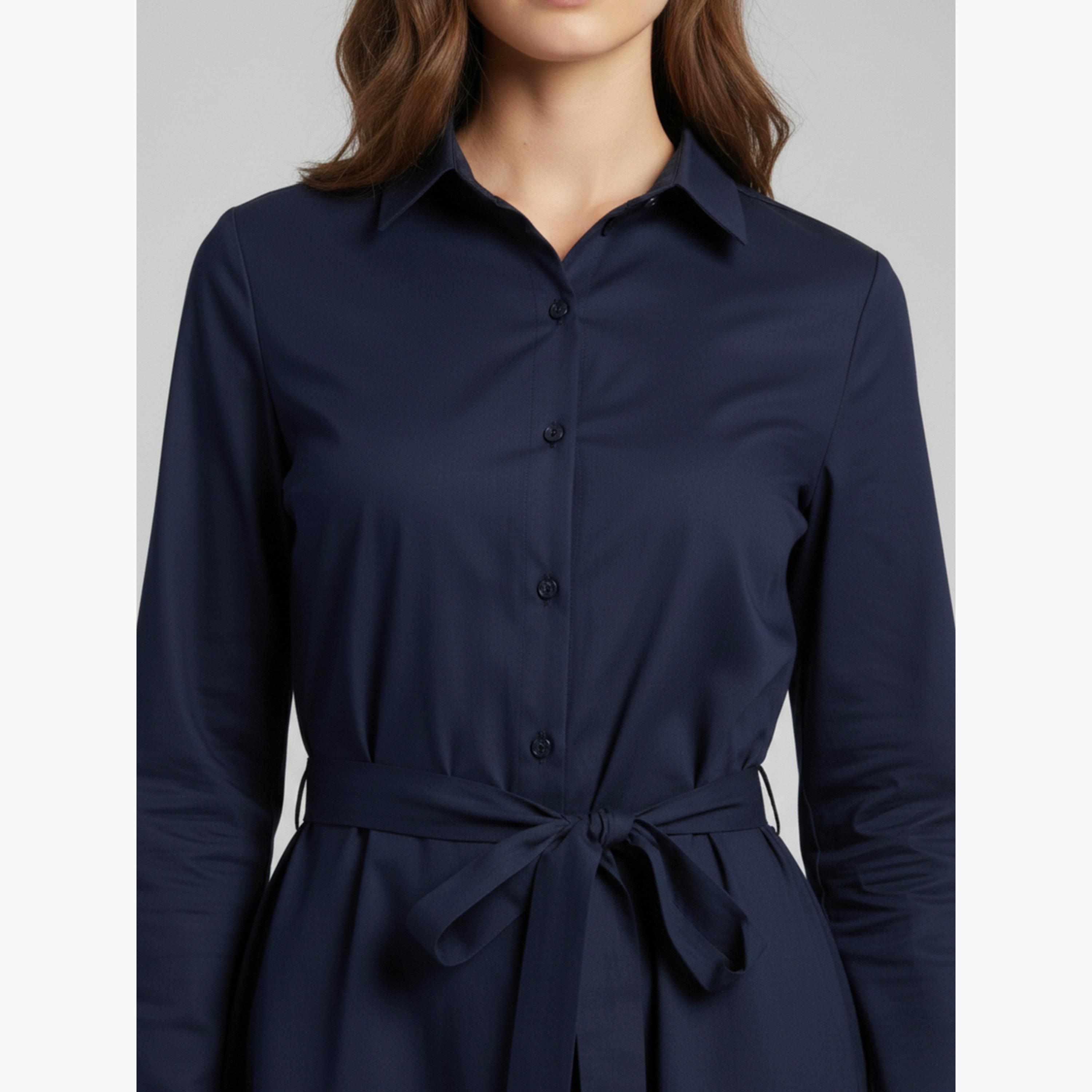 HOUSE OF RAELI X Styli Women Navy Blue Cotton Collared Shirt Maxi Dress-women-clothing-dresses-image-6