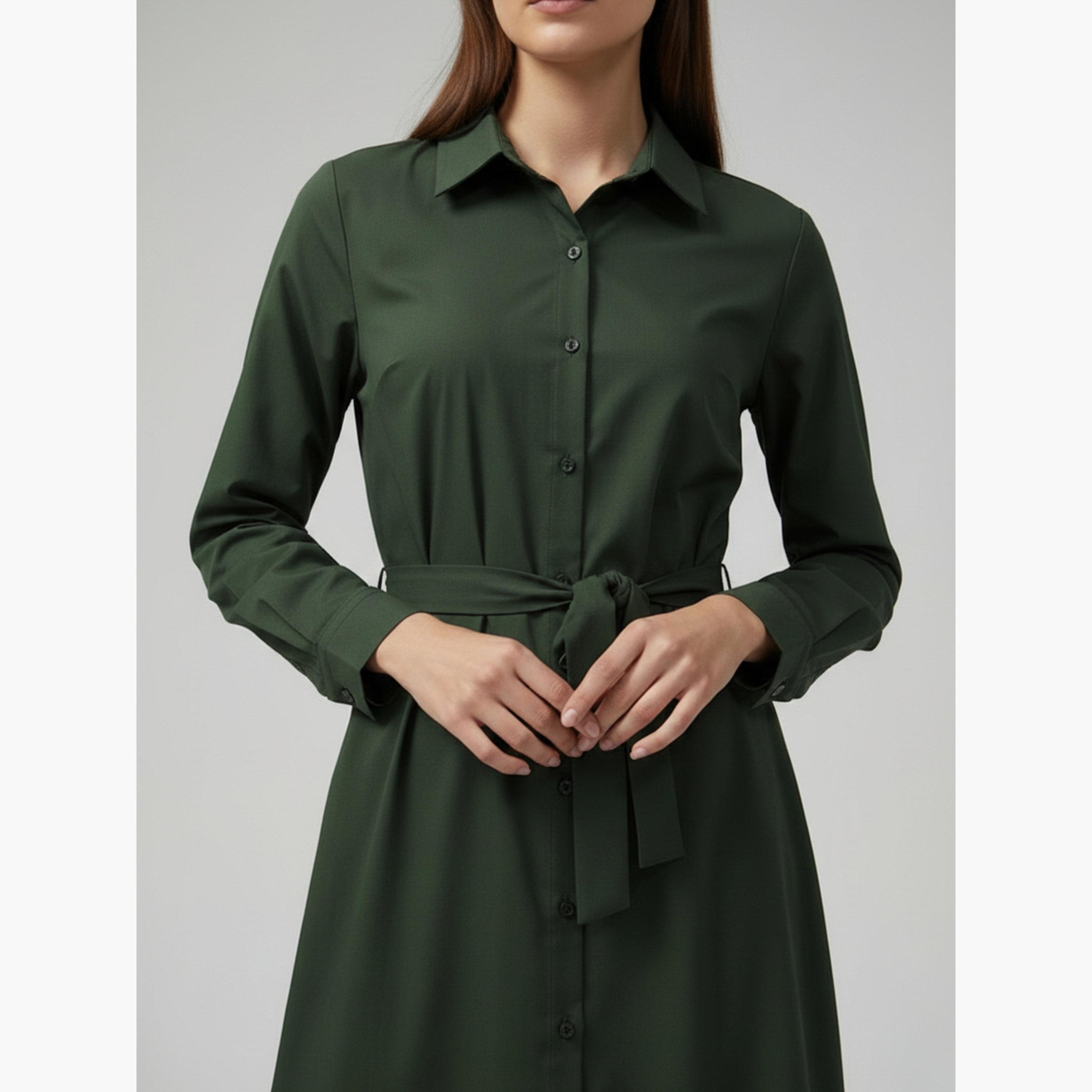 HOUSE OF RAELI X Styli Women Olive Cotton Collared Shirt Maxi Dress-women-clothing-dresses-image-5