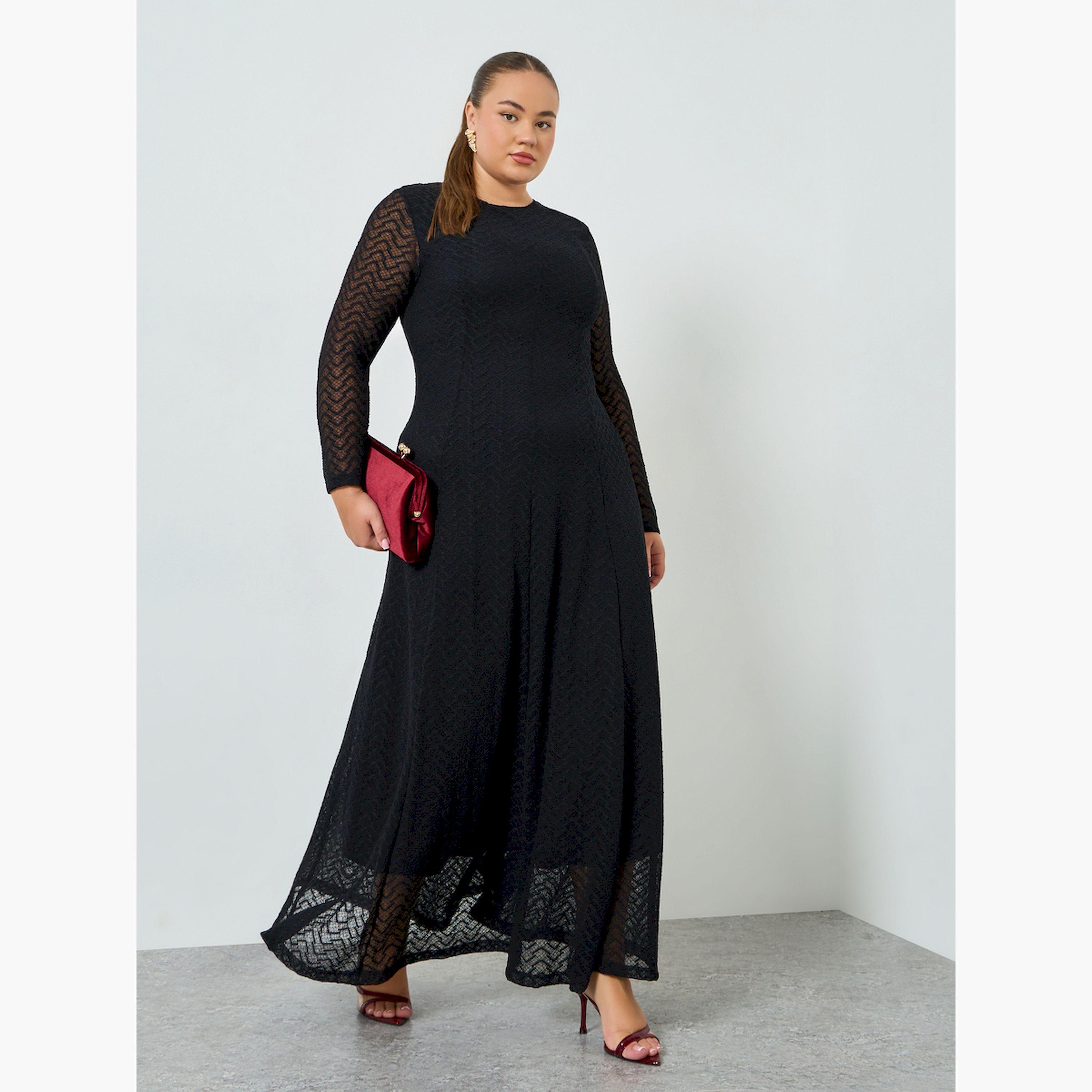 فستان طويل مقاس كبير دانتيل بحافة واسعة-women-clothing-dresses-image-1