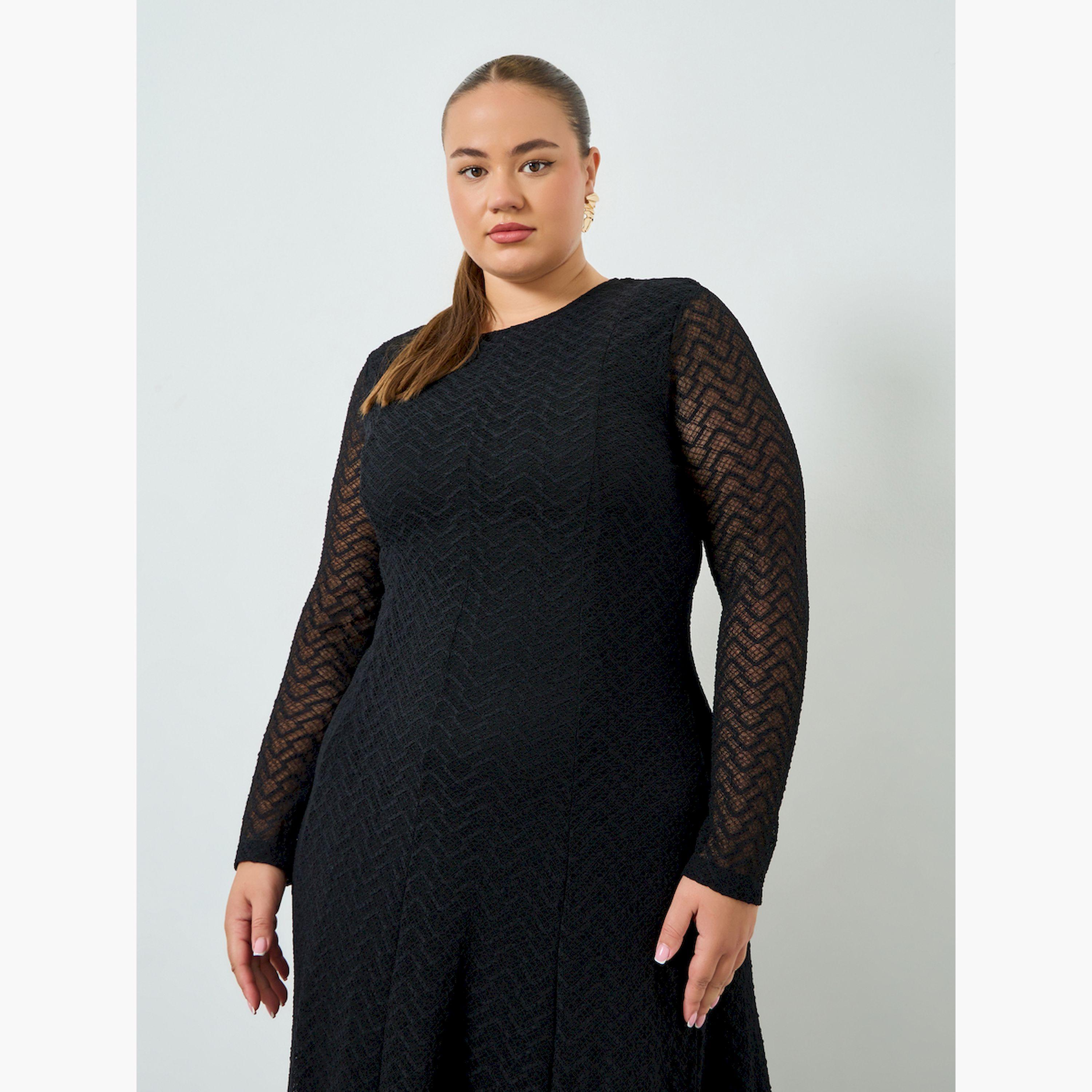 Styli Plus Size Black Lace A-Line Maxi Dress-women-clothing-dresses-image-2