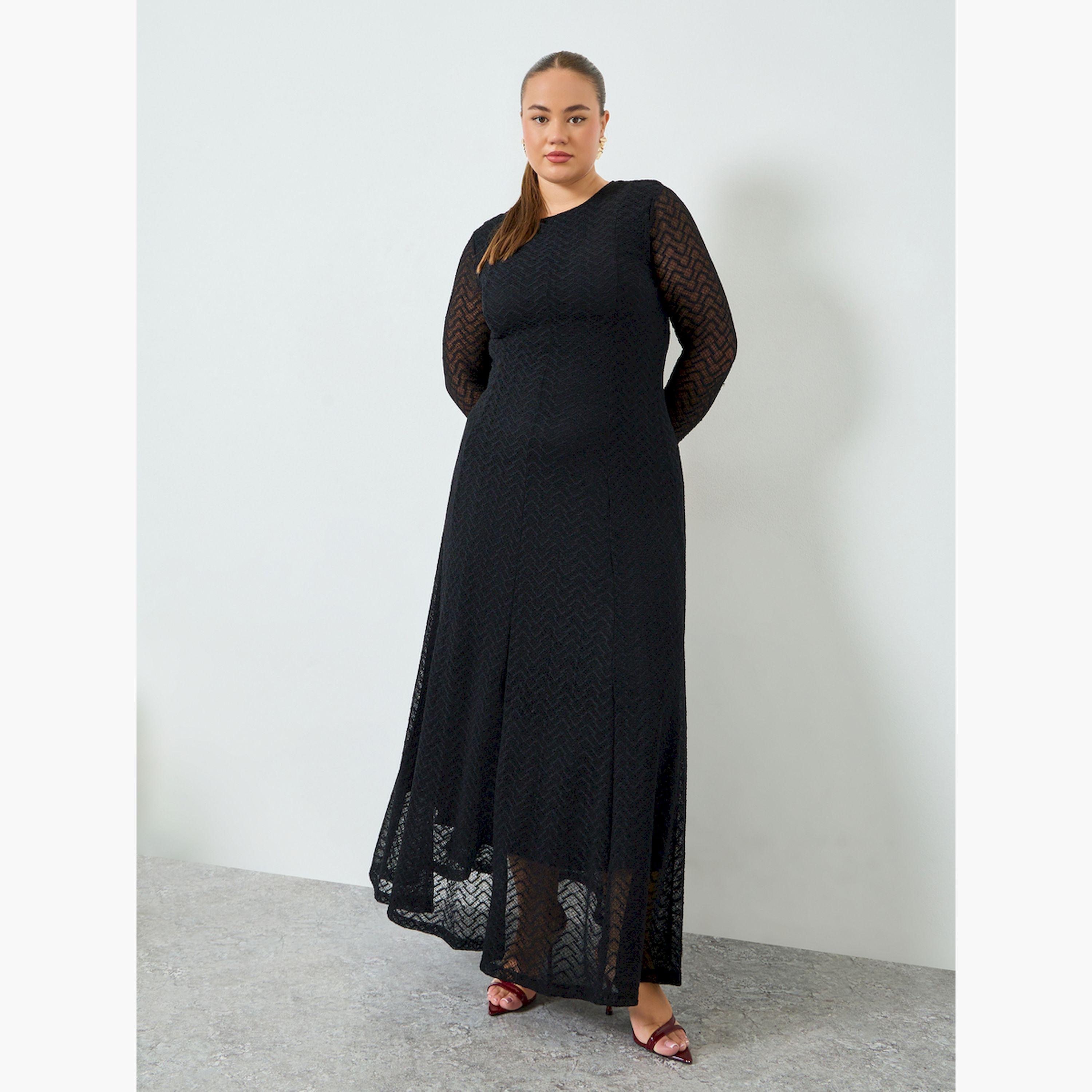 فستان طويل مقاس كبير دانتيل بحافة واسعة-women-clothing-dresses-image-3