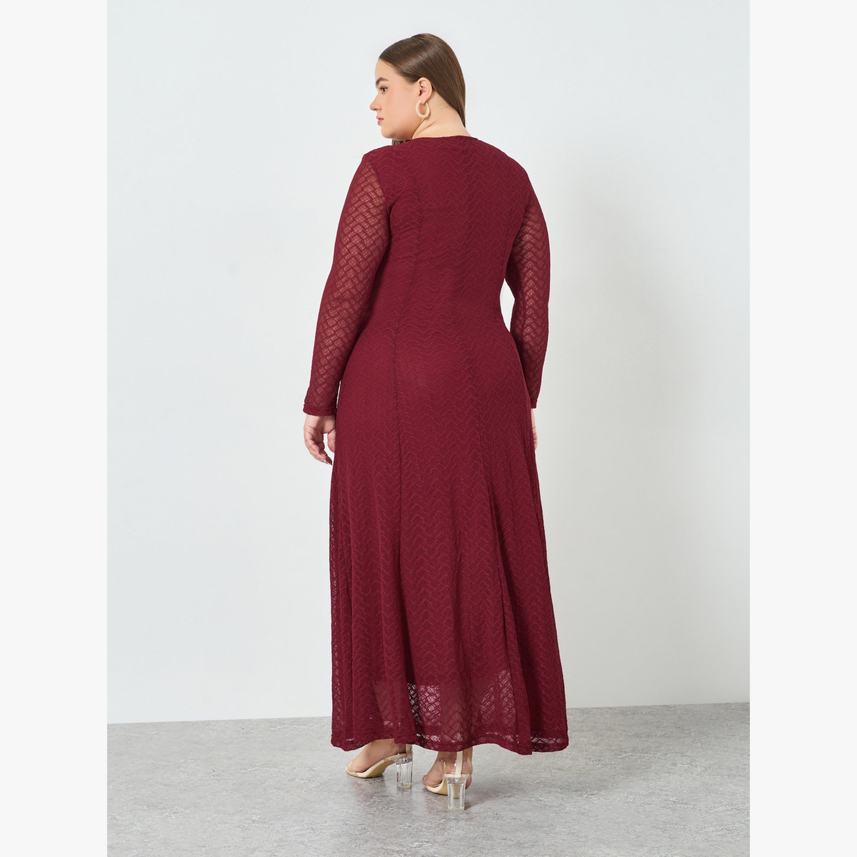 فستان طويل مقاس كبير بتفاصيل دانتيل وحافة واسعة-women-clothing-dresses-image-4