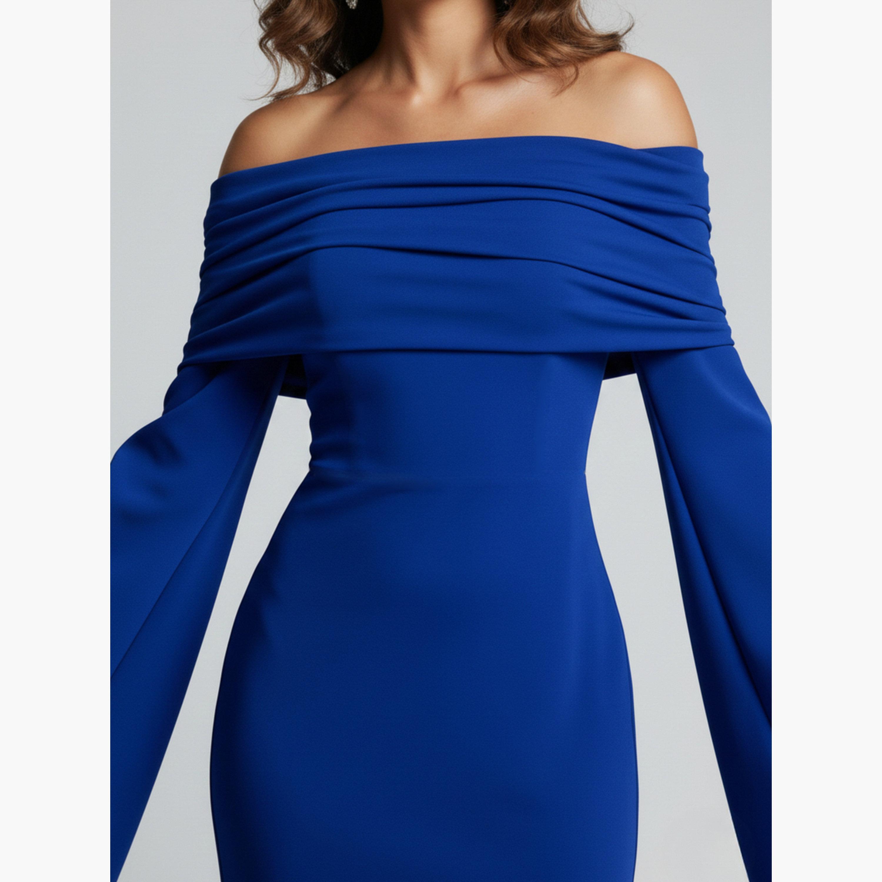 HOUSE OF RAELI X Styli Women Blue Bell Sleeve Bodycon Maxi Dress-women-clothing-dresses-image-6