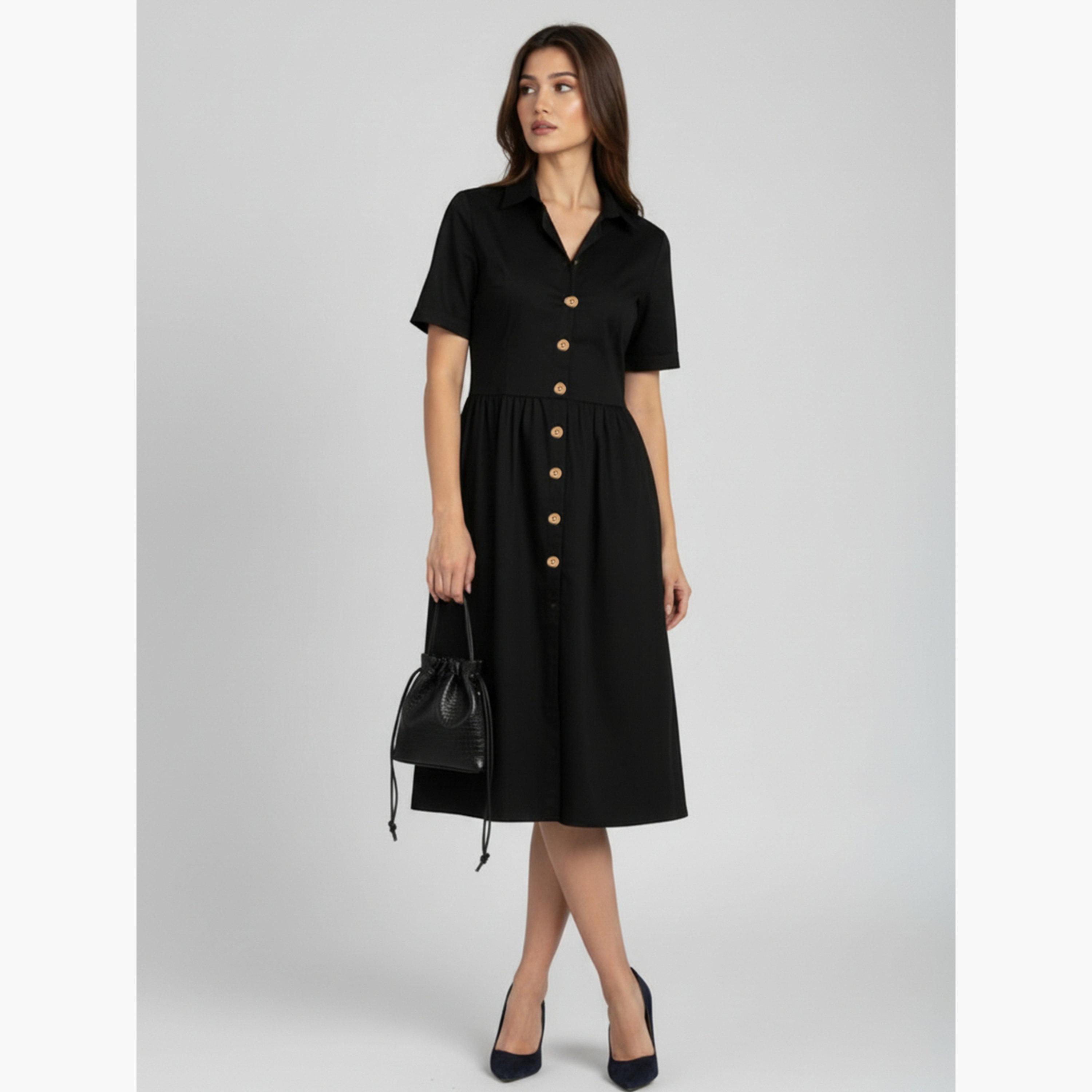 فستان ميدي قطن بوبلين للنساء-women-clothing-dresses-image-1