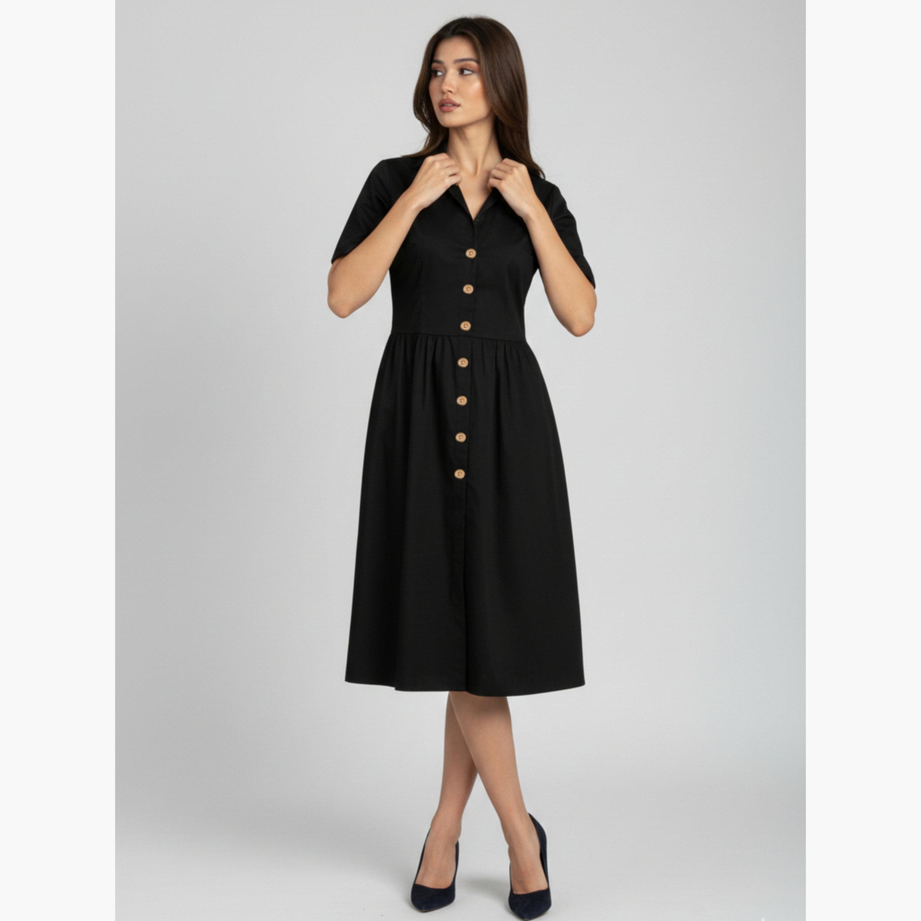 فستان ميدي قطن بوبلين للنساء-women-clothing-dresses-image-2