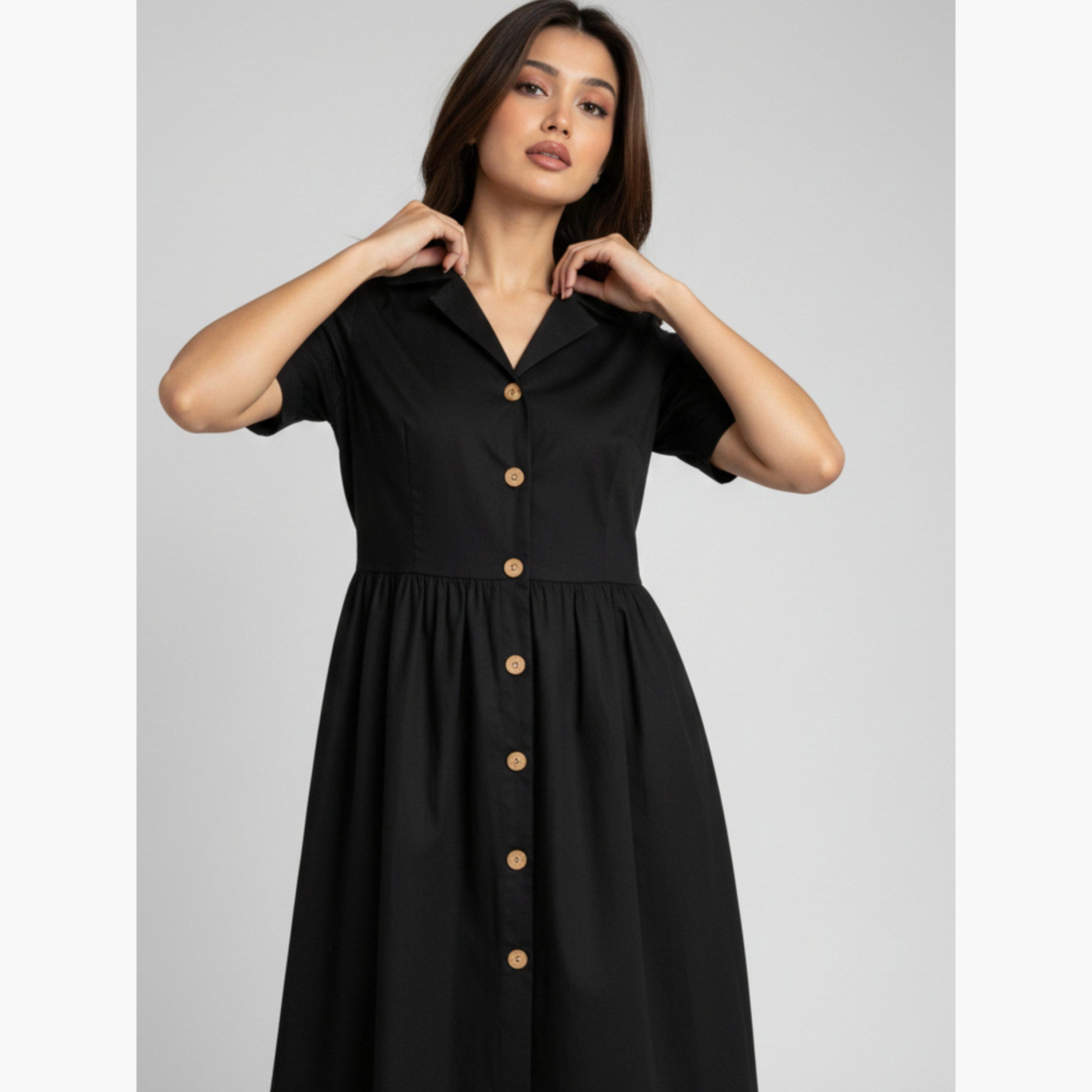 فستان ميدي قطن بوبلين للنساء-women-clothing-dresses-image-4