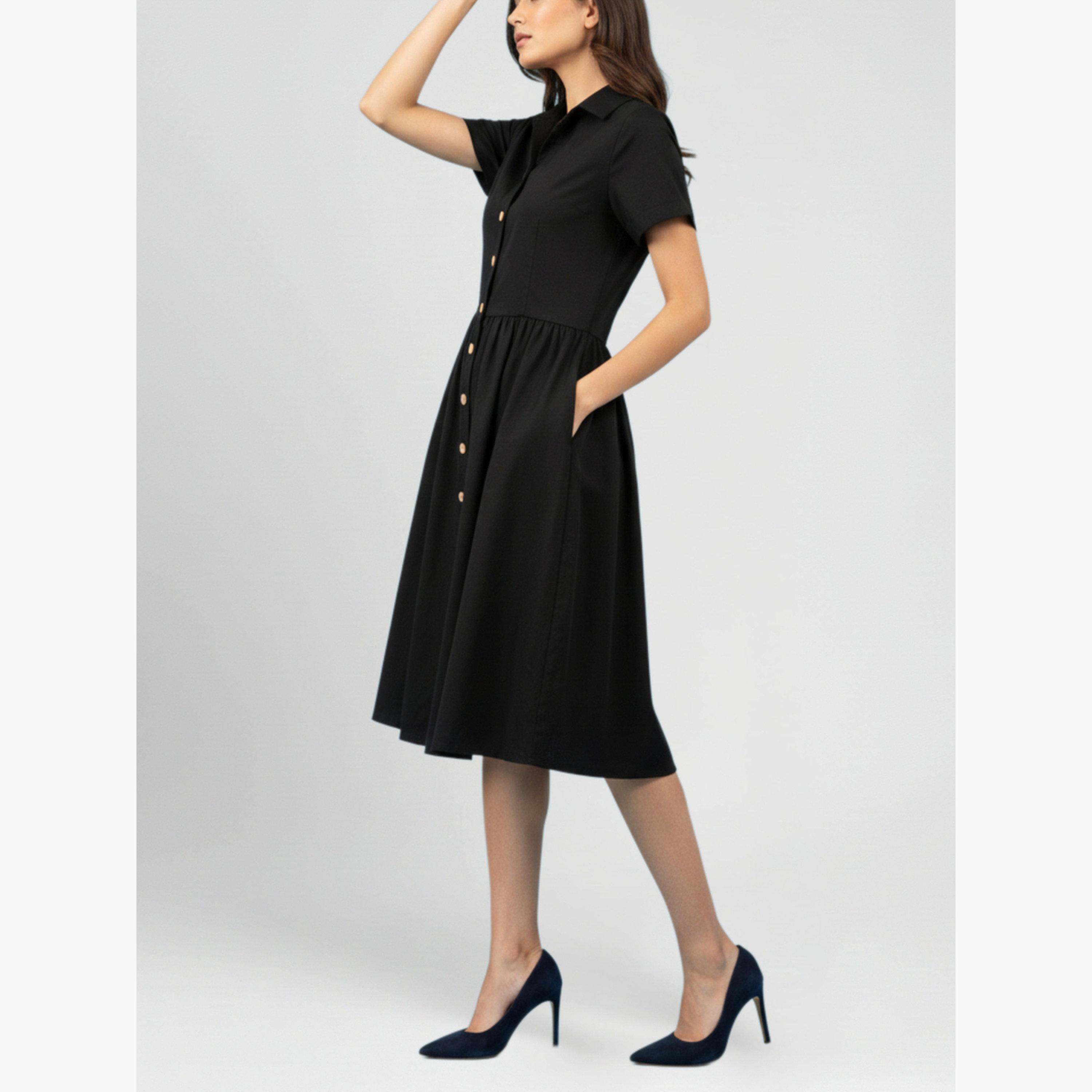 فستان ميدي قطن بوبلين للنساء-women-clothing-dresses-image-5