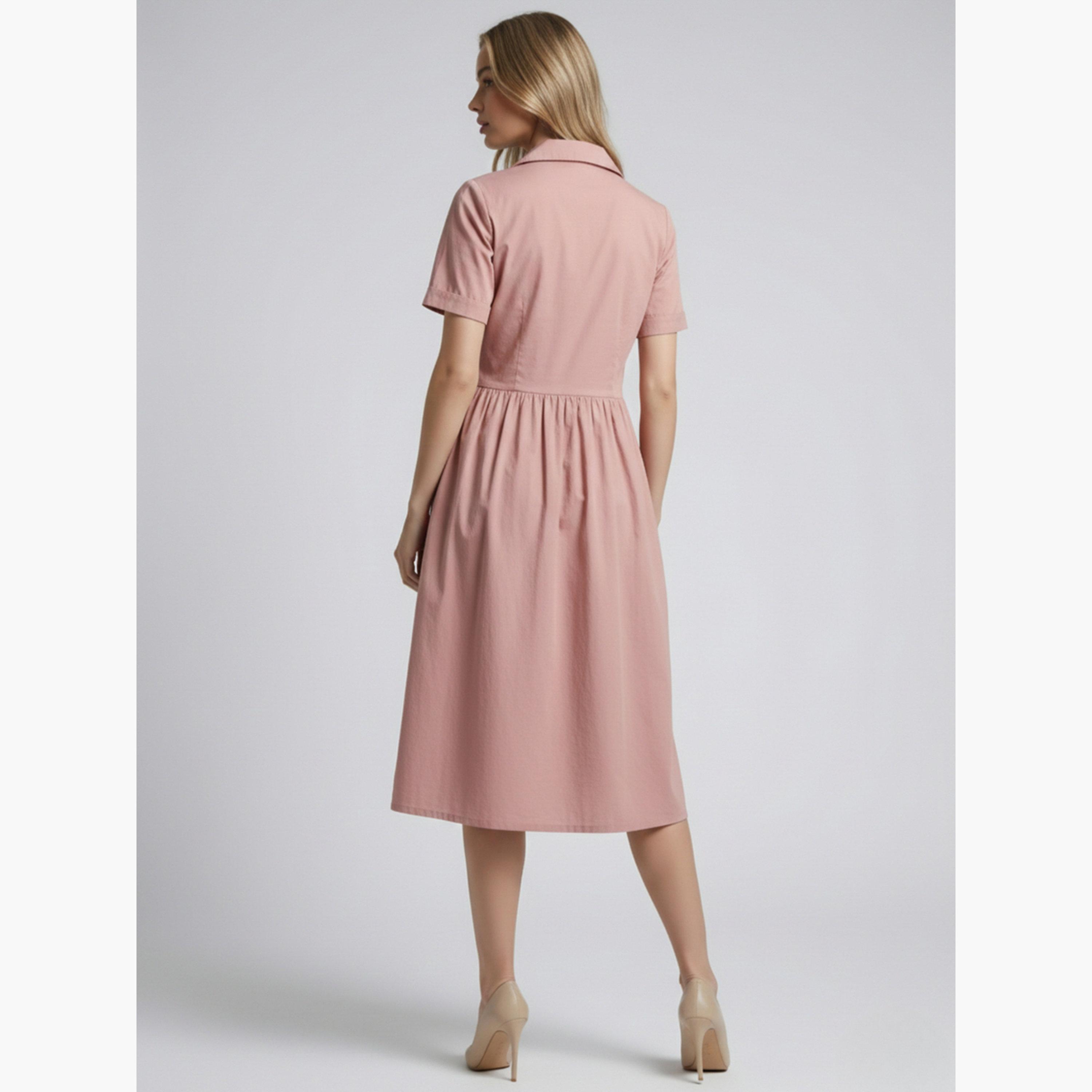 HOUSE OF RAELI X Styli Women Pink Cotton Poplin Midi Dress-women-clothing-dresses-image-4
