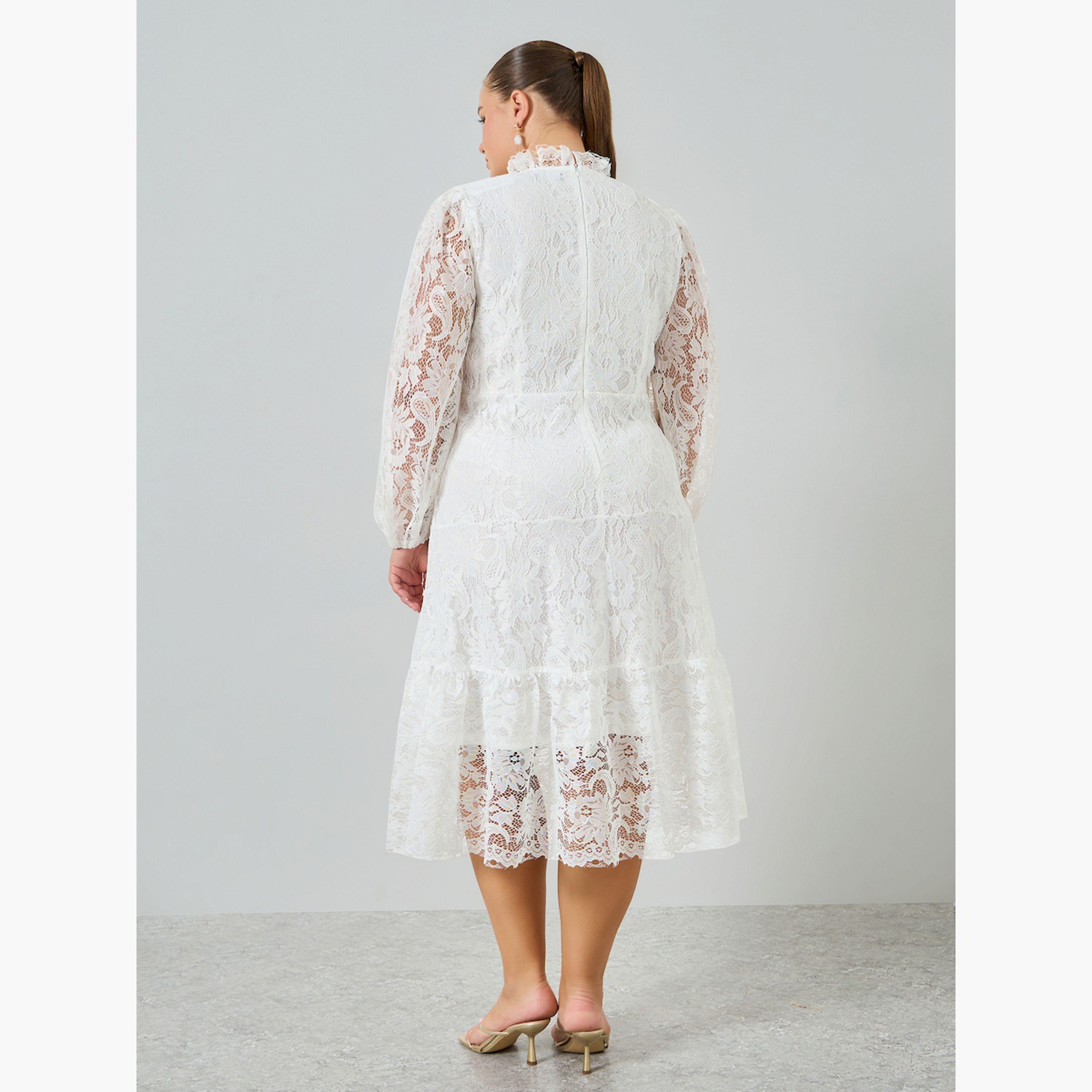 Styli Plus Size White Lace Long Sleeves A-Line Midi Dress-women-clothing-dresses-image-4
