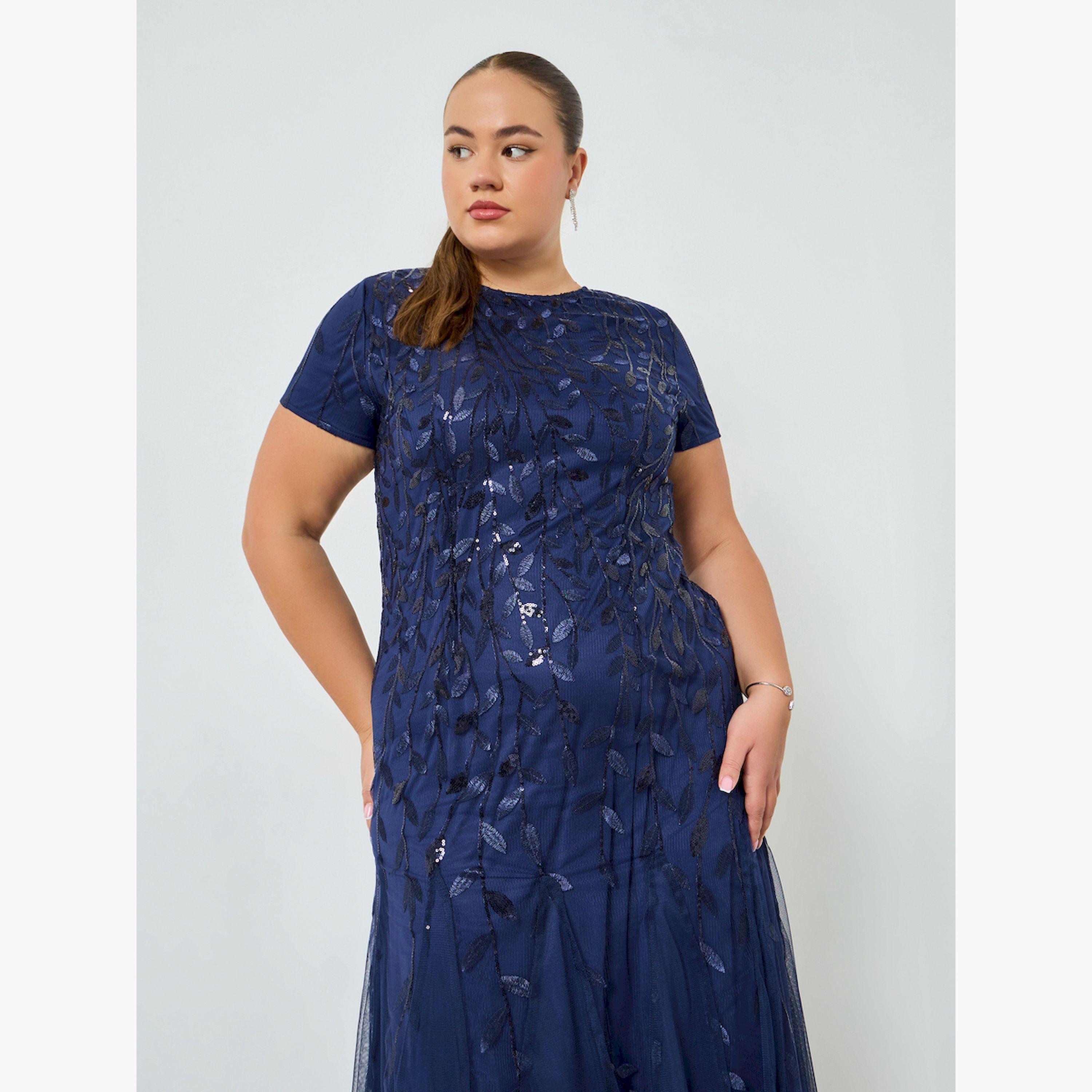 فستان طويل مقاس كبير مزين وحافة واسعة-women-clothing-dresses-image-2