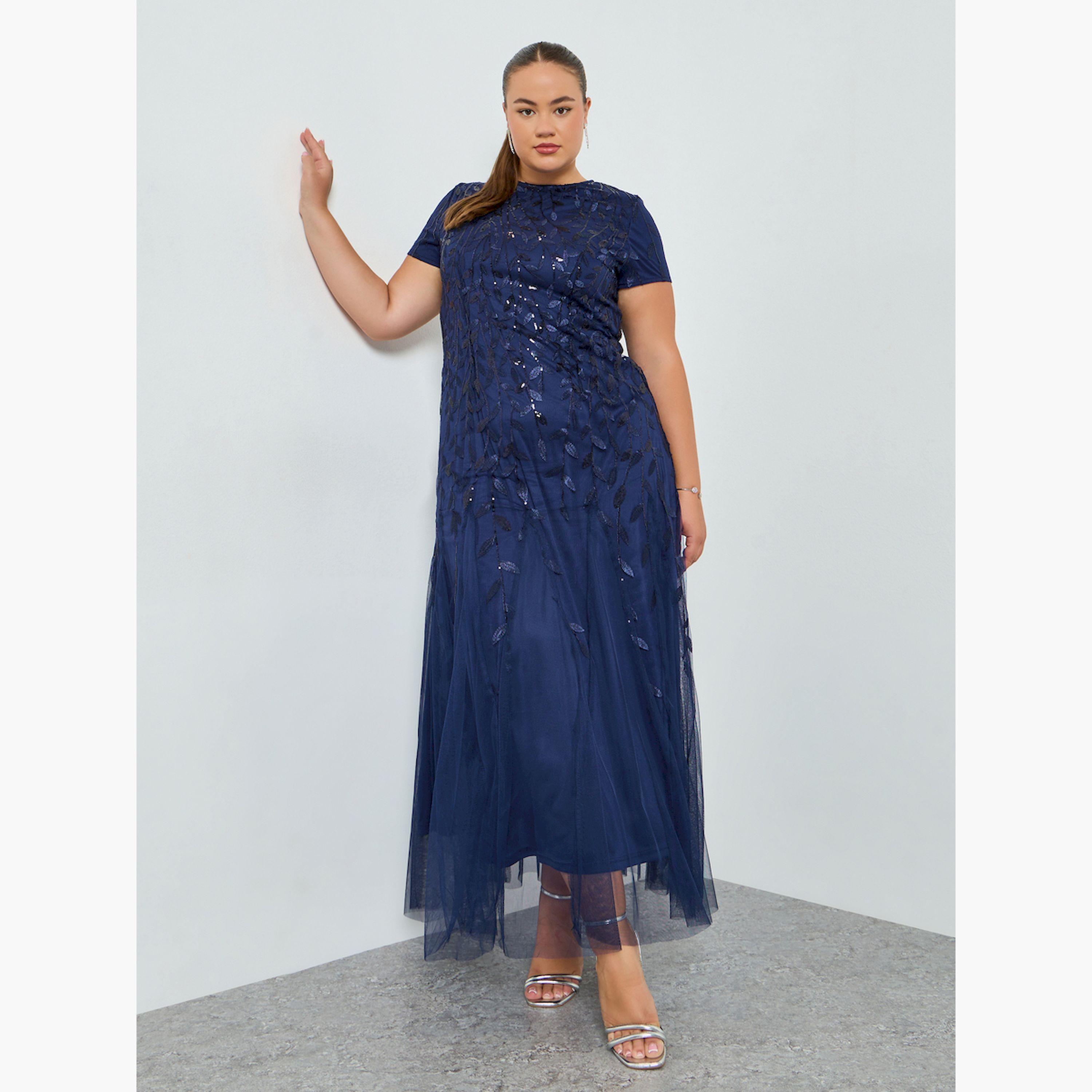 فستان طويل مقاس كبير مزين وحافة واسعة-women-clothing-dresses-image-3