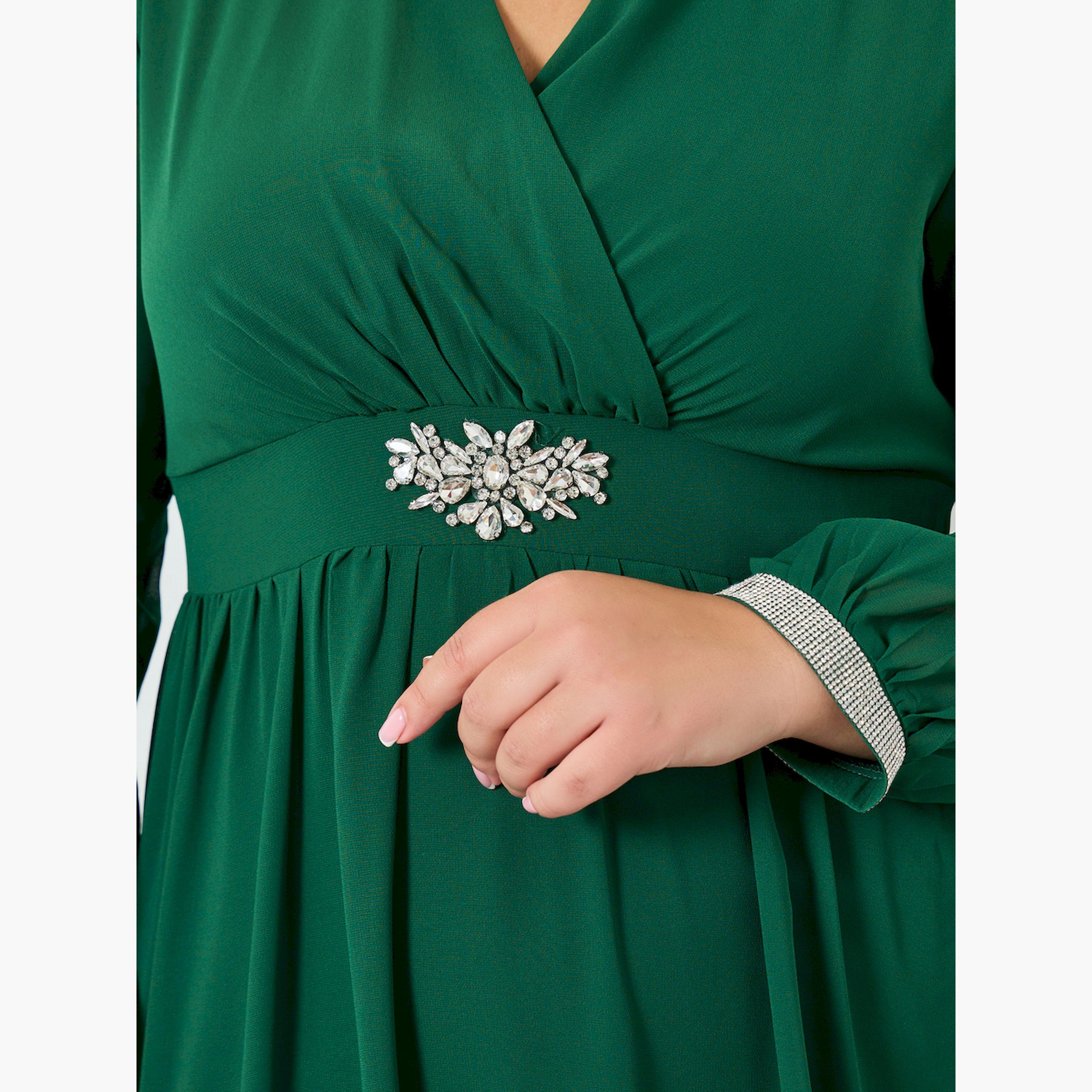 فستان ماكسي بأكمام طويلة وحافة واسعة بمقاس كبير-women-clothing-dresses-image-5