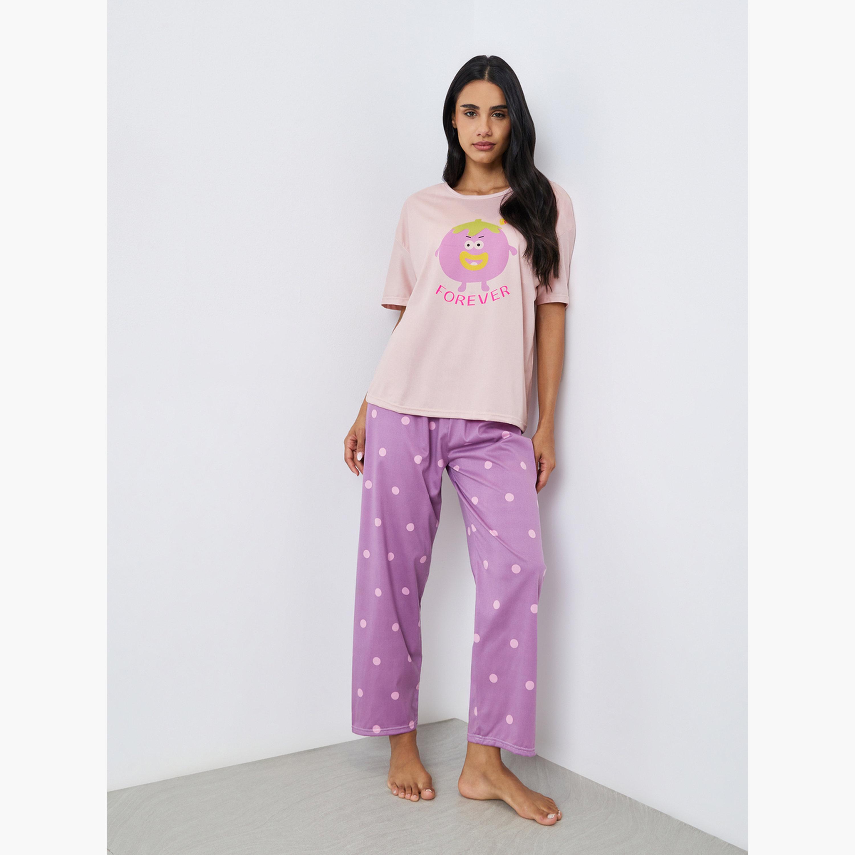 Styli Pack of 3 - Women Printed T-Shirt and Shorts with Pyjama Set-women-clothing-nightwear-pyjamas-longsets-image-2