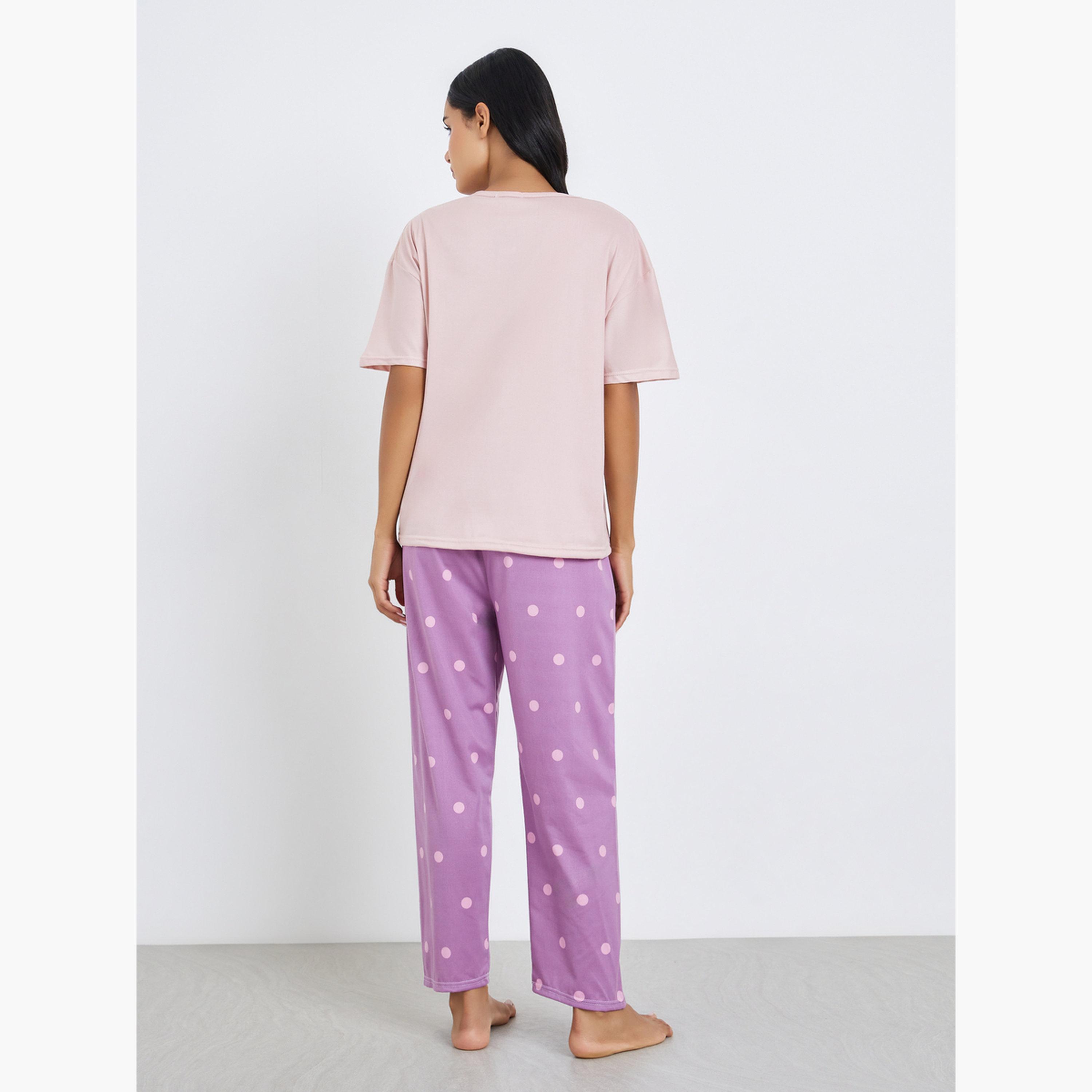 Styli Pack of 3 - Women Printed T-Shirt and Shorts with Pyjama Set-women-clothing-nightwear-pyjamas-longsets-image-6