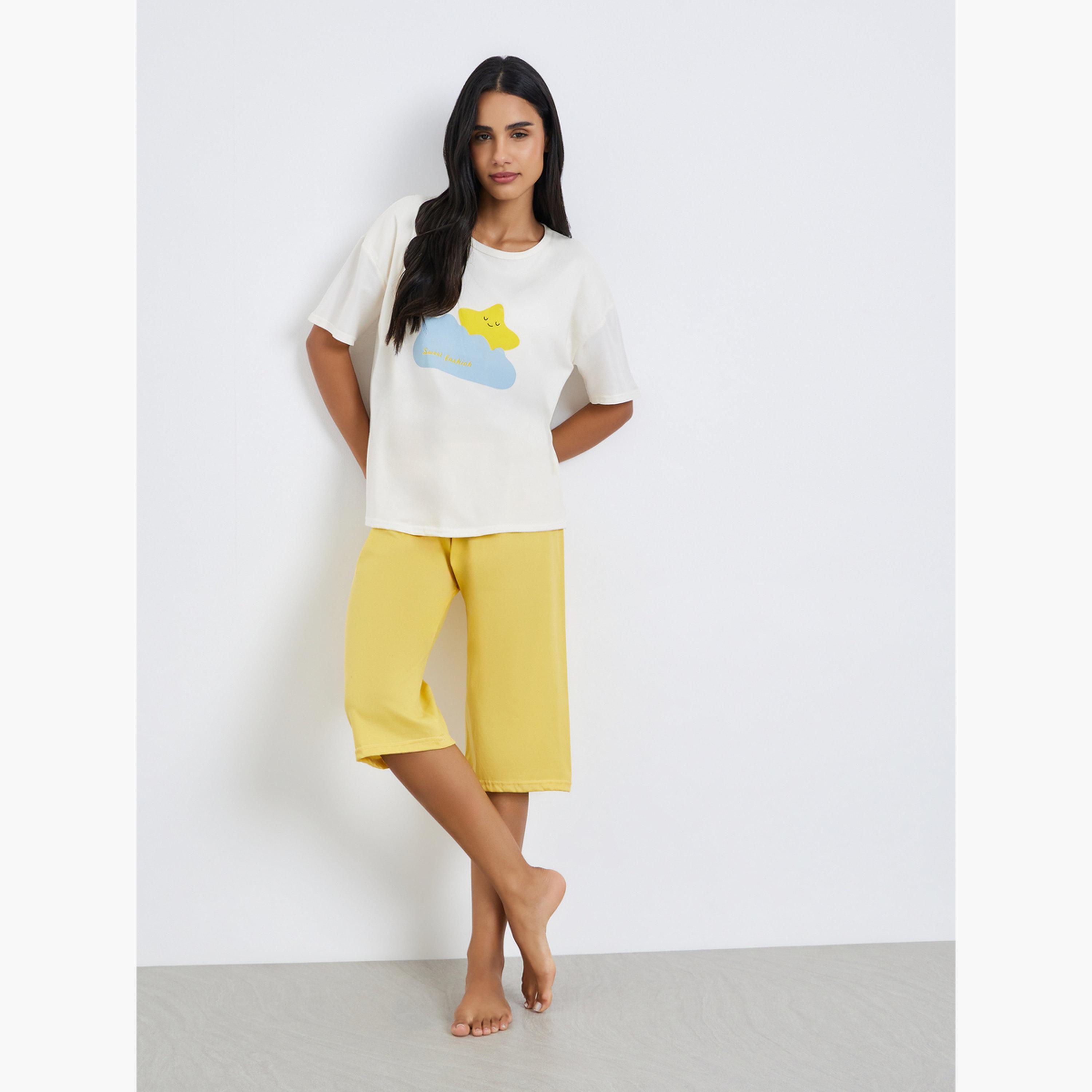 Styli Pack of 3 - Women Printed T-Shirt and Checked Shorts with Pyjama Set-women-clothing-nightwear-pyjamas-longsets-image-6