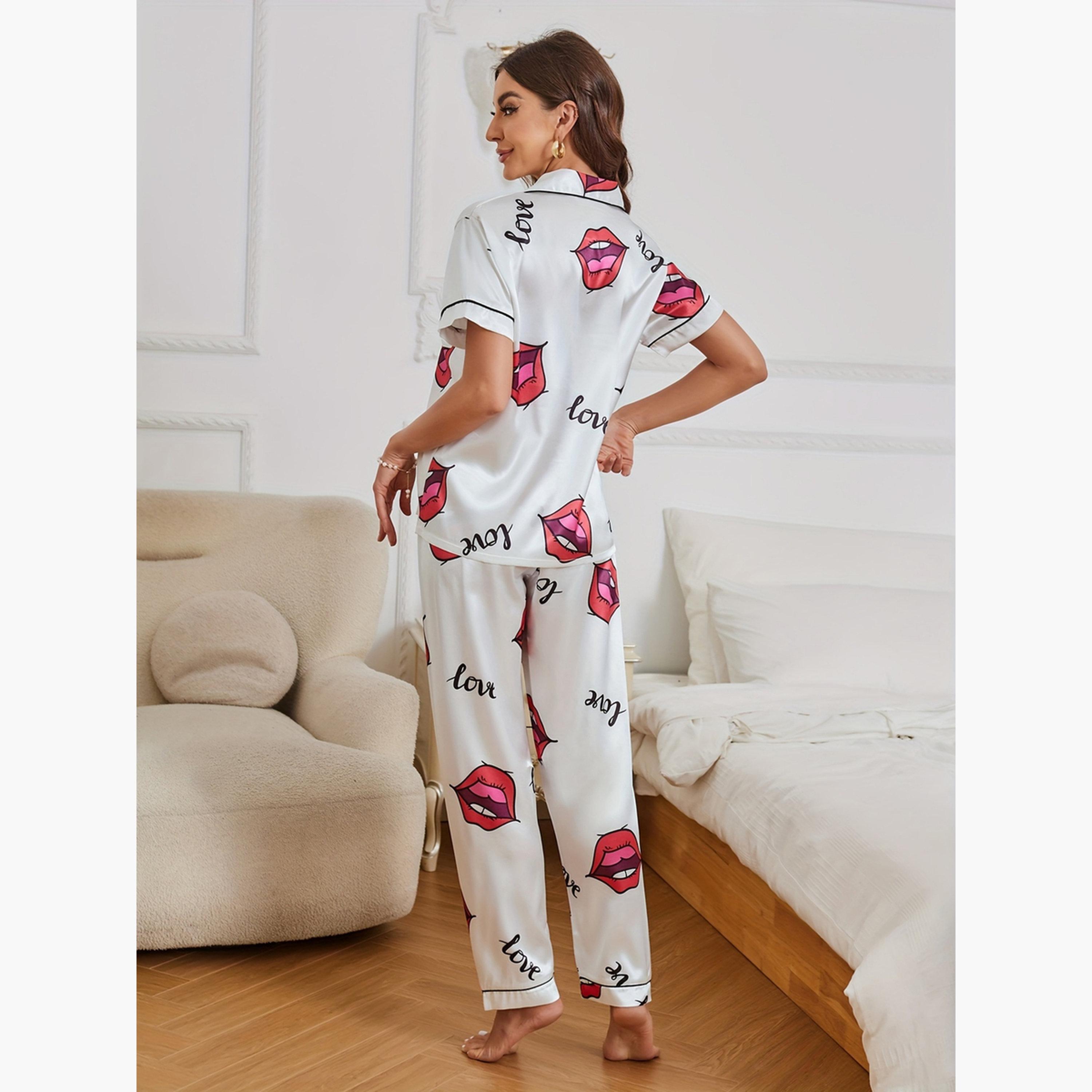Take Two Women Graphic Print Short Sleeve Shirt and Pyjama Set-women-clothing-nightwear-pyjamas-longsets-image-3