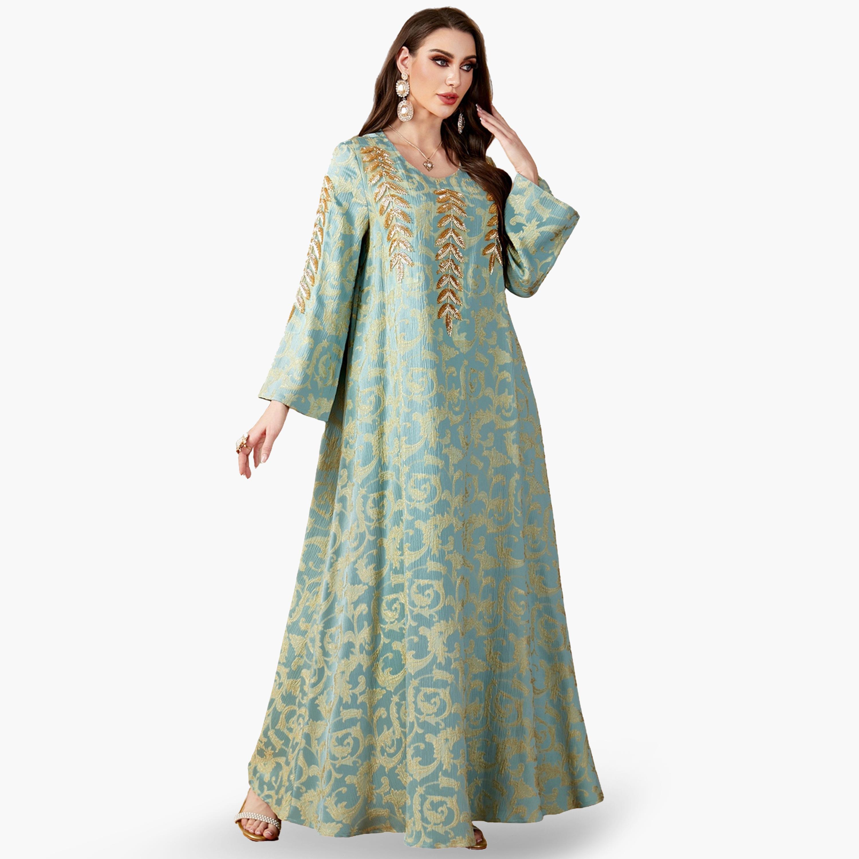 جلابية بتفاصيل رقعة وقماش بارز الملمس-women-arabicclothing-jalabiyas-image-1