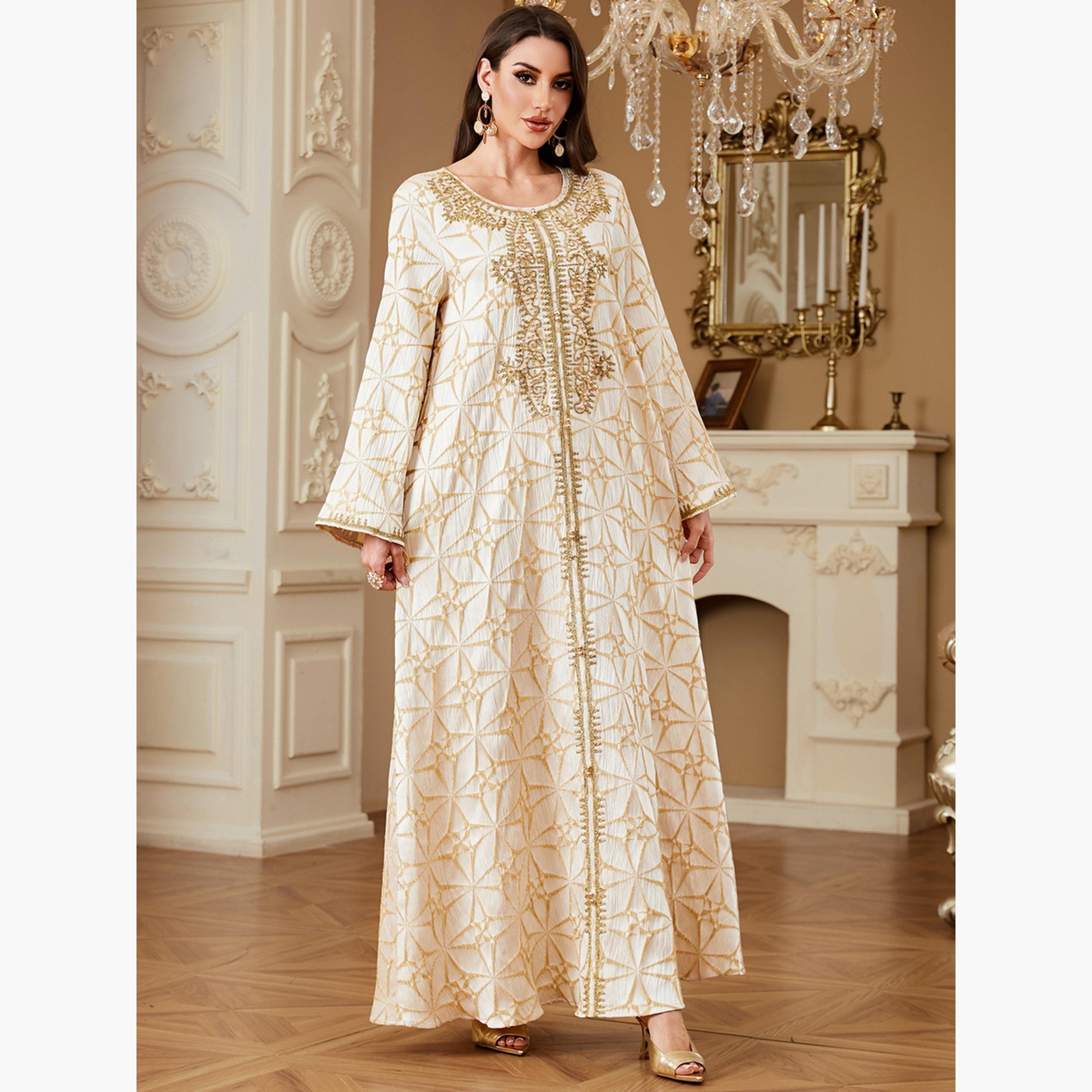 جلابية نسائية بارزة الملمس مزينة بلؤلؤ صناعي-women-arabicclothing-jalabiyas-image-2