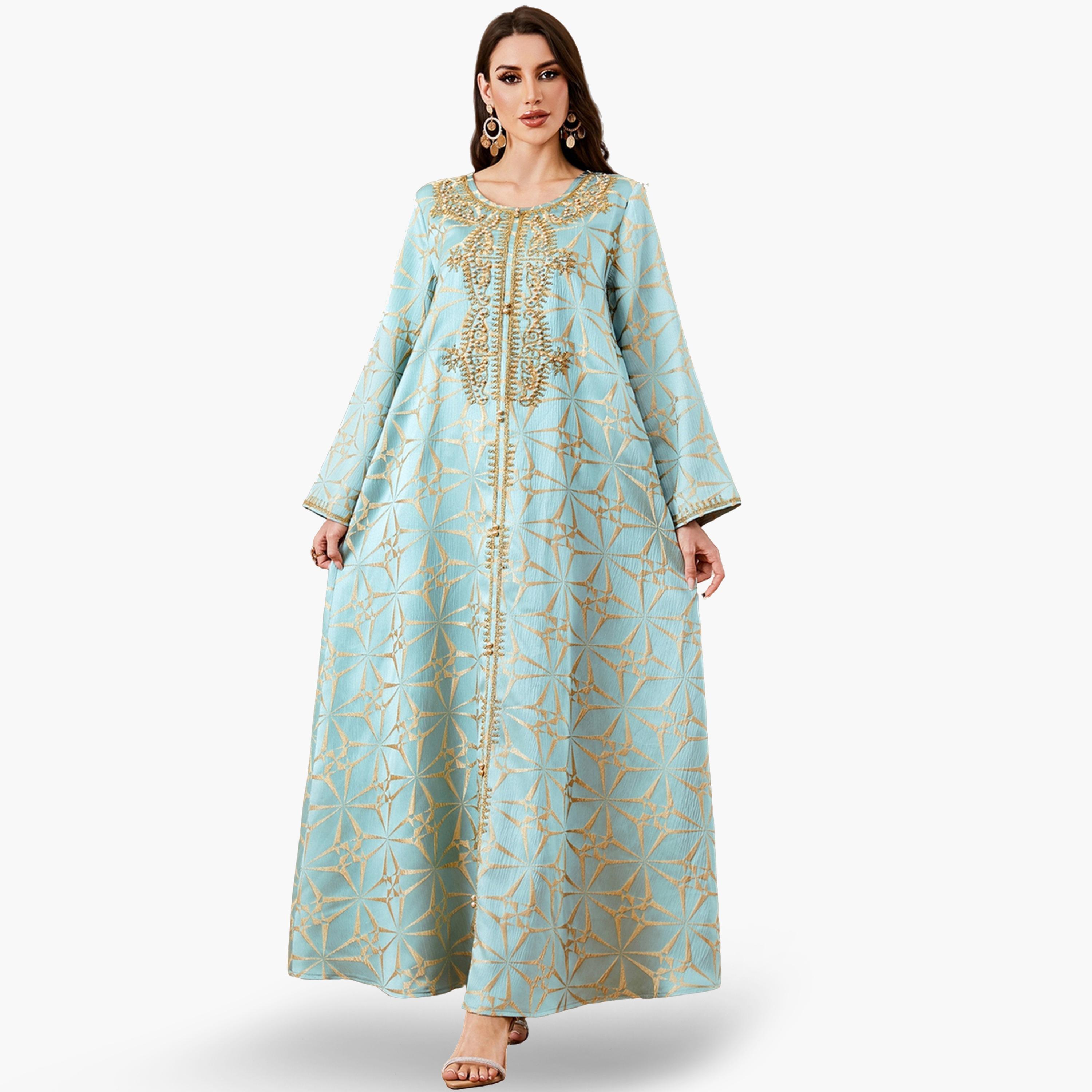 جلابية بتفاصيل لؤلؤ صناعي وقماش بارز الملمس-women-arabicclothing-jalabiyas-image-1