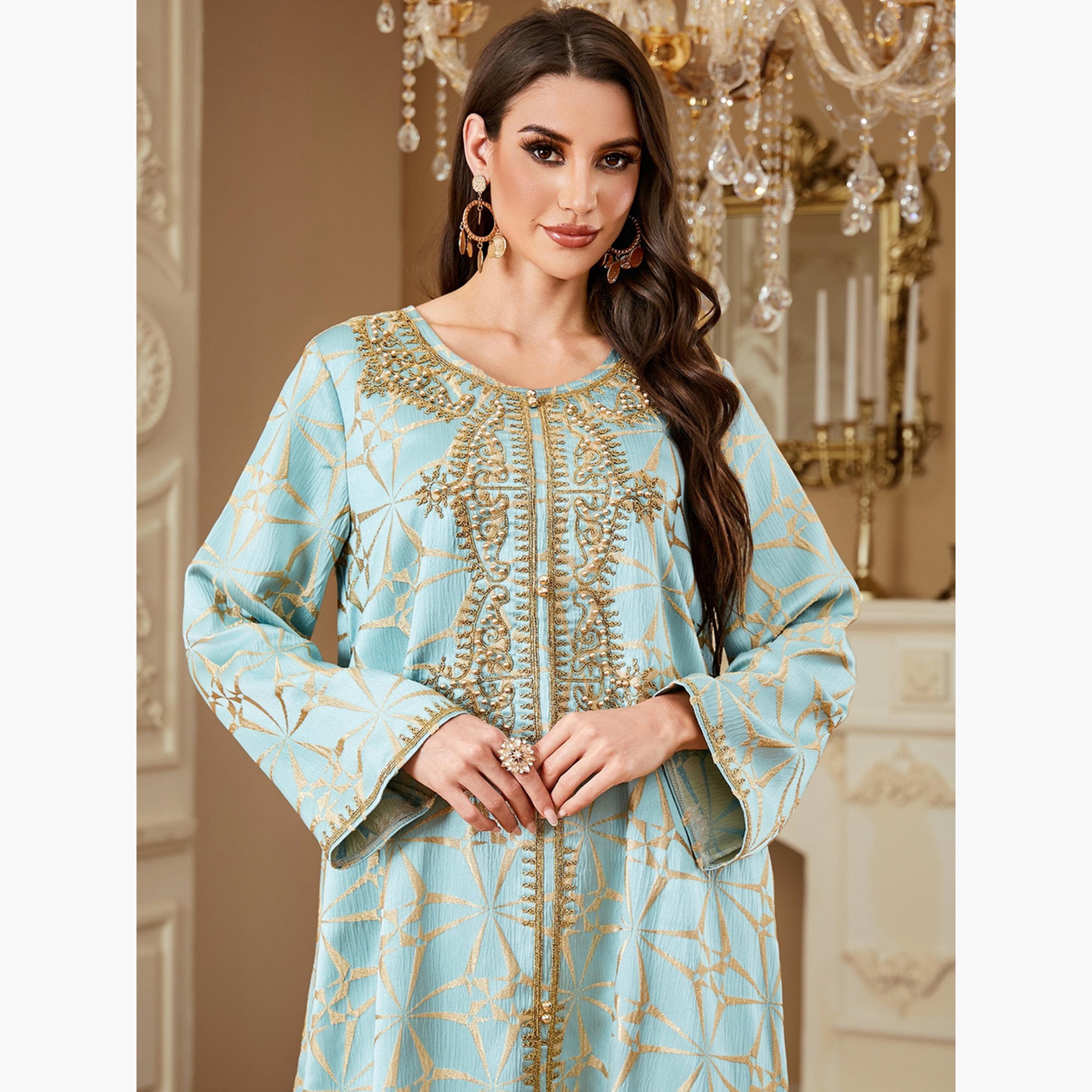 Take Two Women Textured Faux Pearl Detail Jalabiya-women-arabicclothing-jalabiyas-image-2