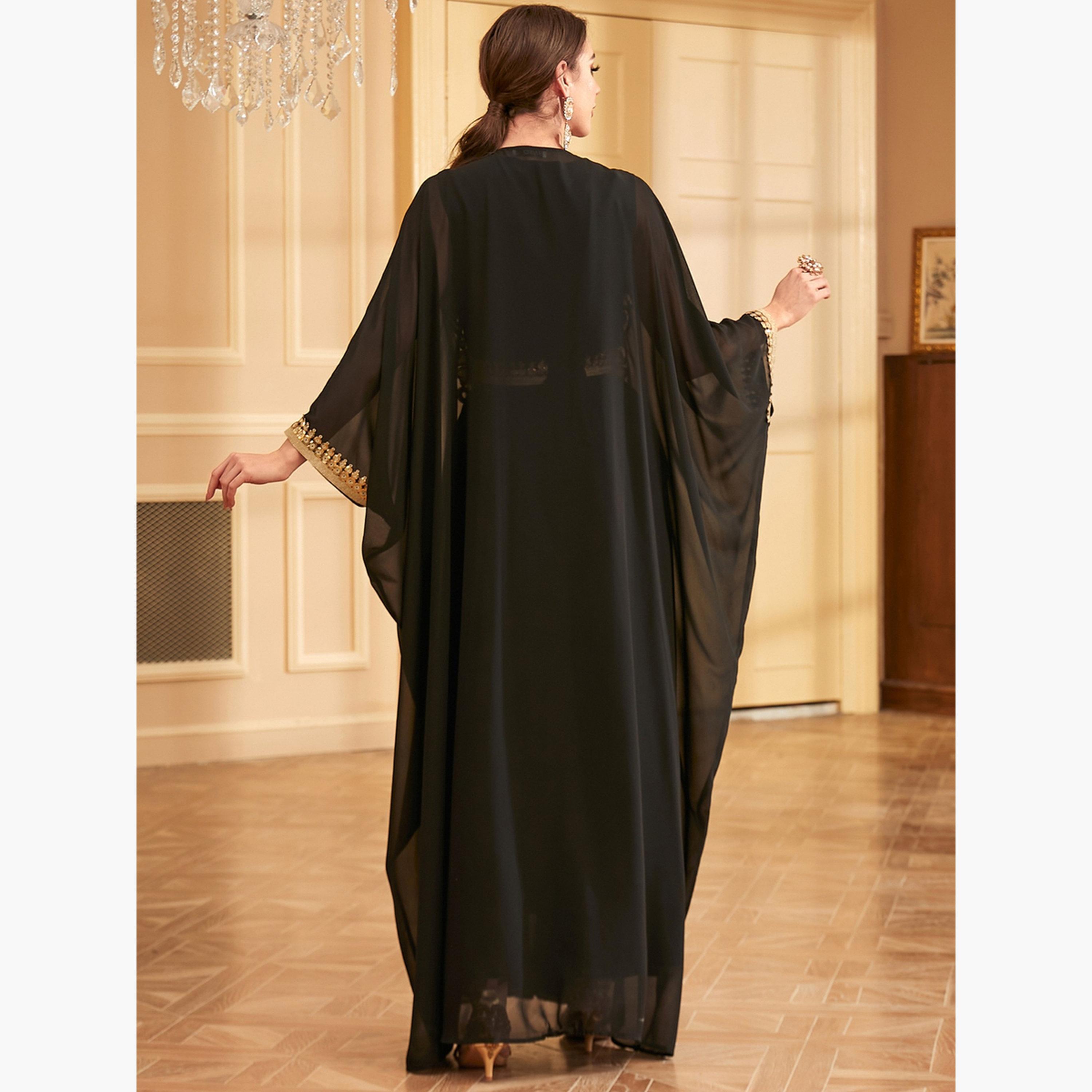طقم فستان بحزام وتفاصيل ترتر مع كيمونو-women-arabicclothing-sets-image-4