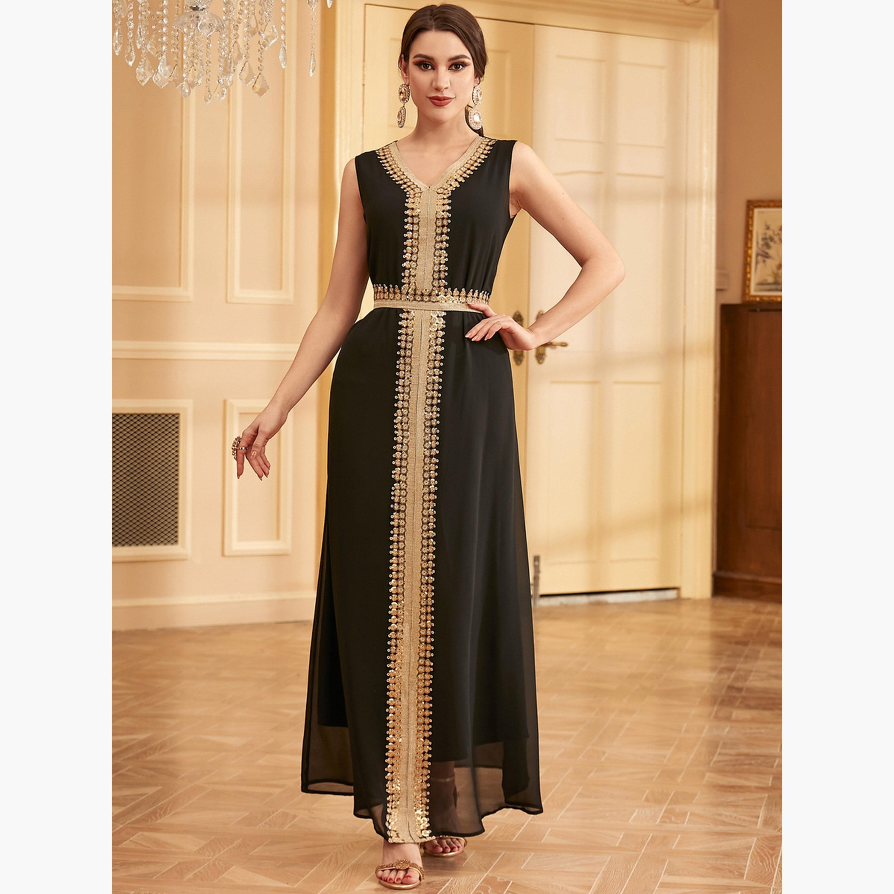 طقم فستان بحزام وتفاصيل ترتر مع كيمونو-women-arabicclothing-sets-image-5
