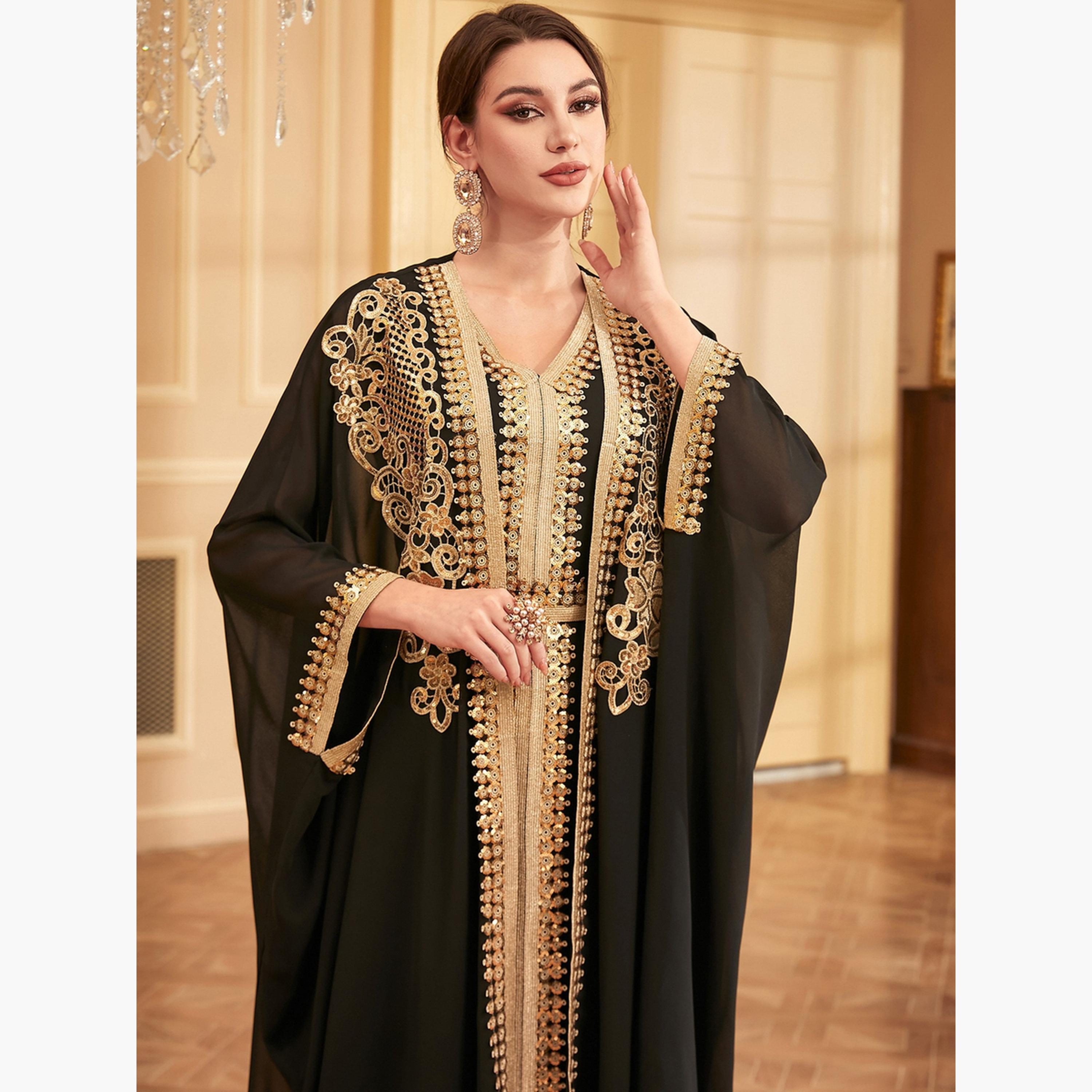 طقم فستان بحزام وتفاصيل ترتر مع كيمونو-women-arabicclothing-sets-image-6