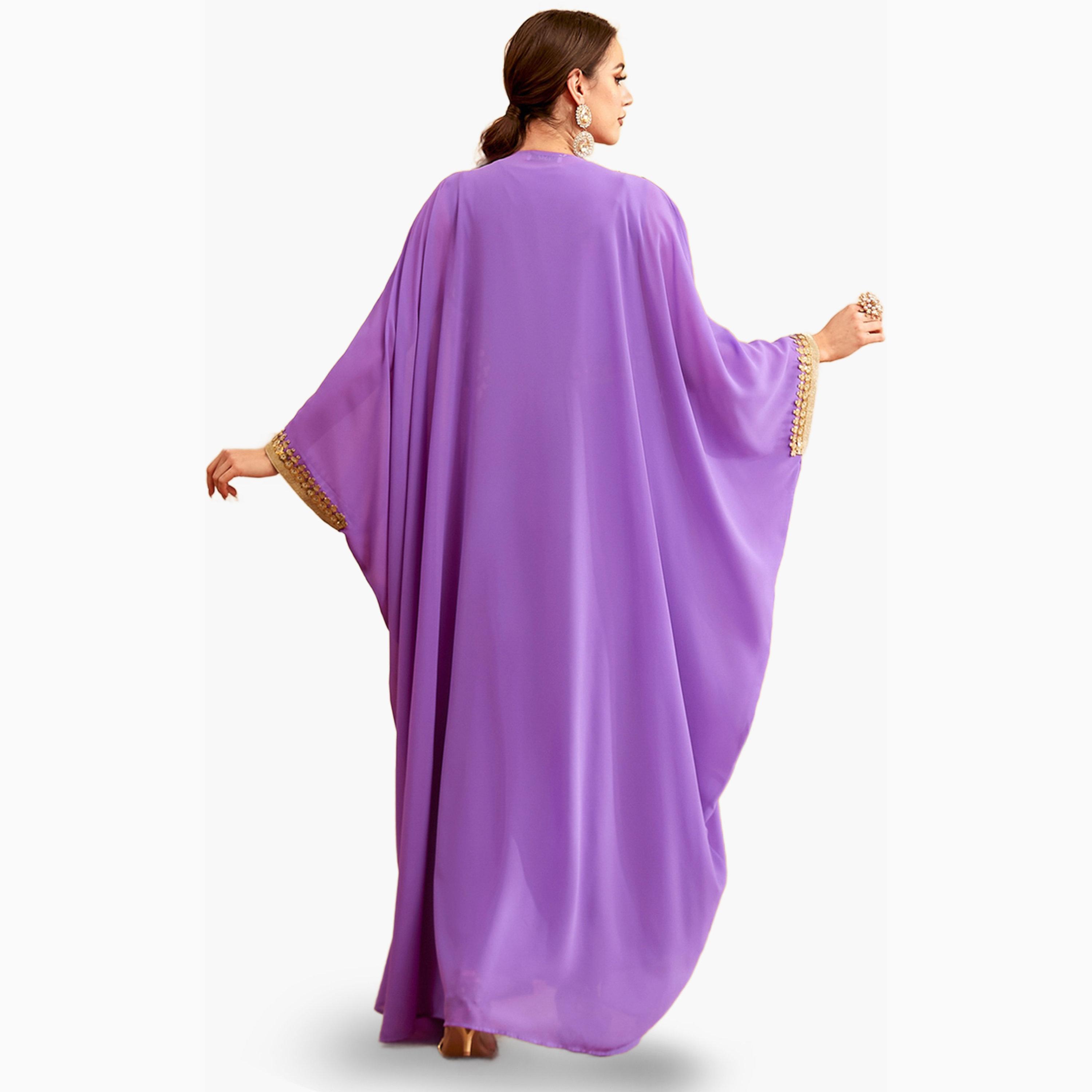 مجموعة من فستان بحزام وكيمونو بتفاصيل ترتر-women-arabicclothing-sets-image-4