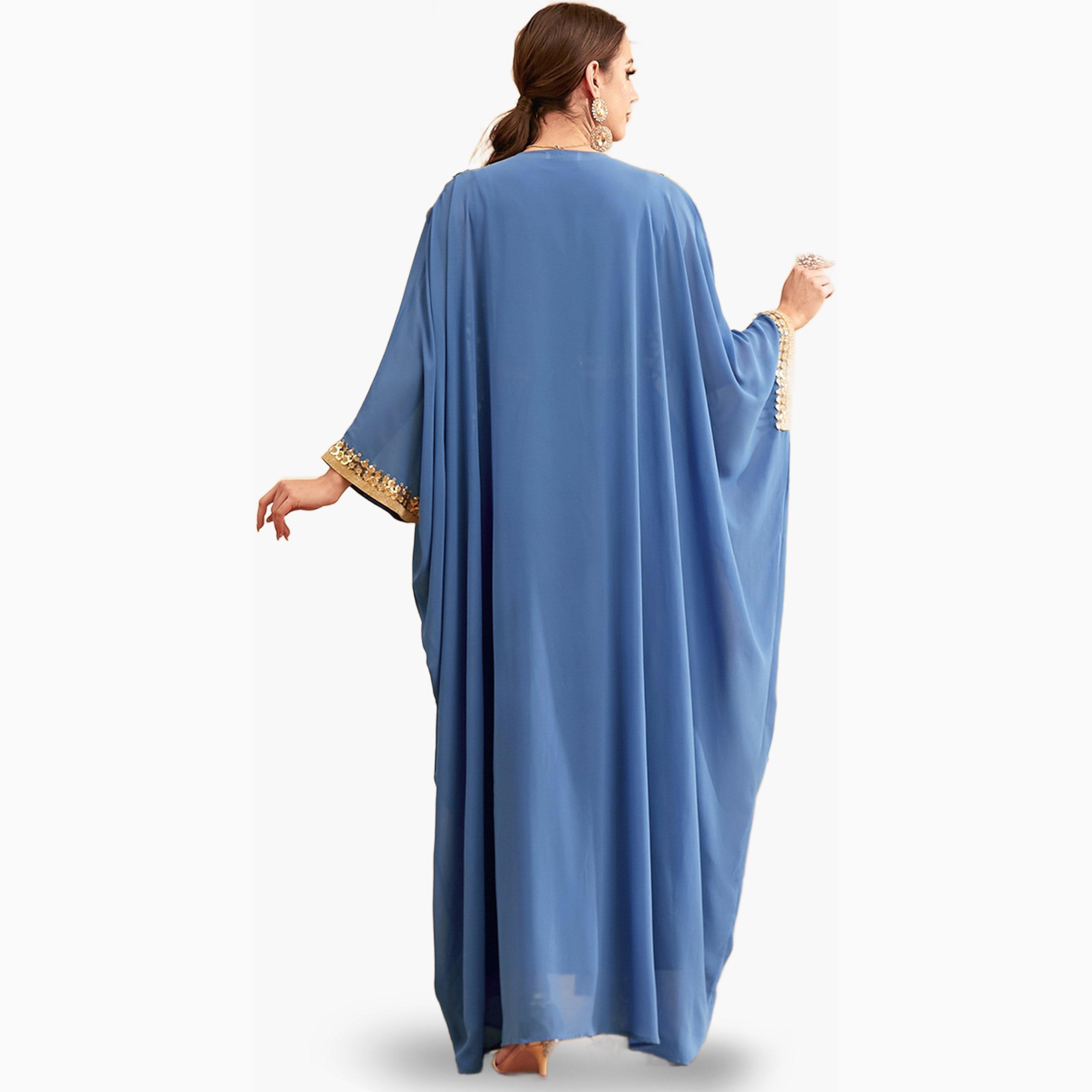 مجموعة من فستان بحزام وكيمونو بتفاصيل ترتر-women-arabicclothing-sets-image-5