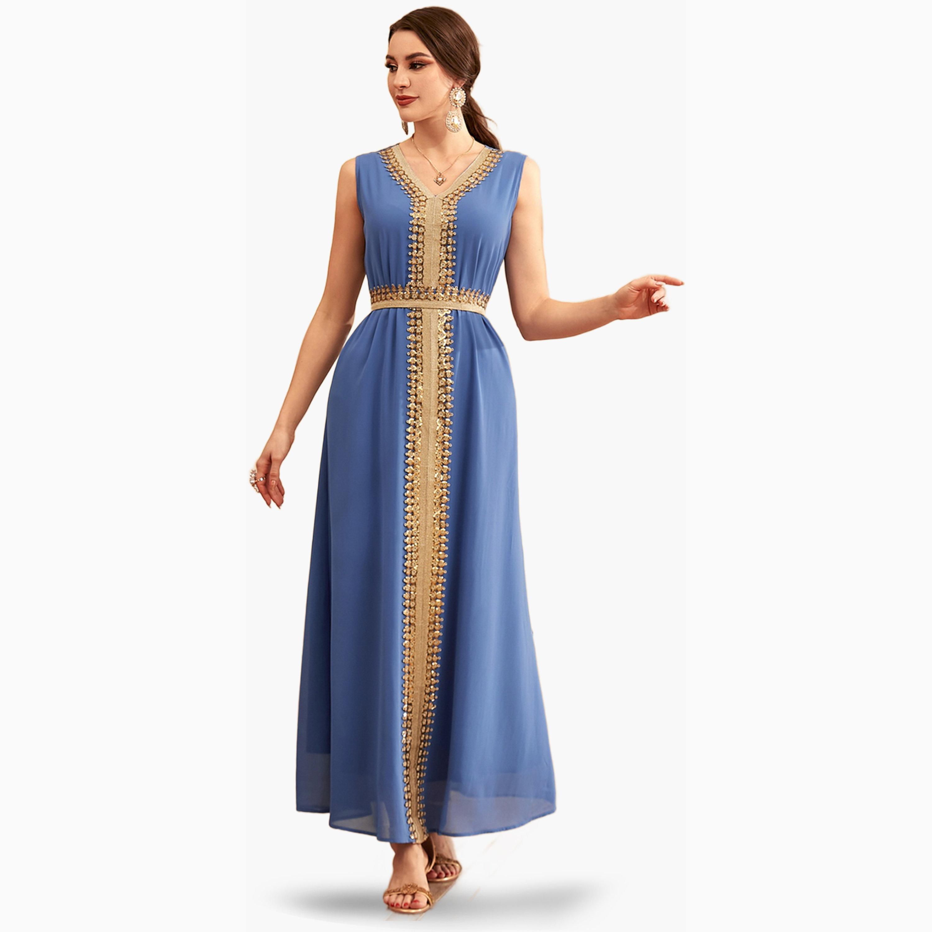 مجموعة من فستان بحزام وكيمونو بتفاصيل ترتر-women-arabicclothing-sets-image-6