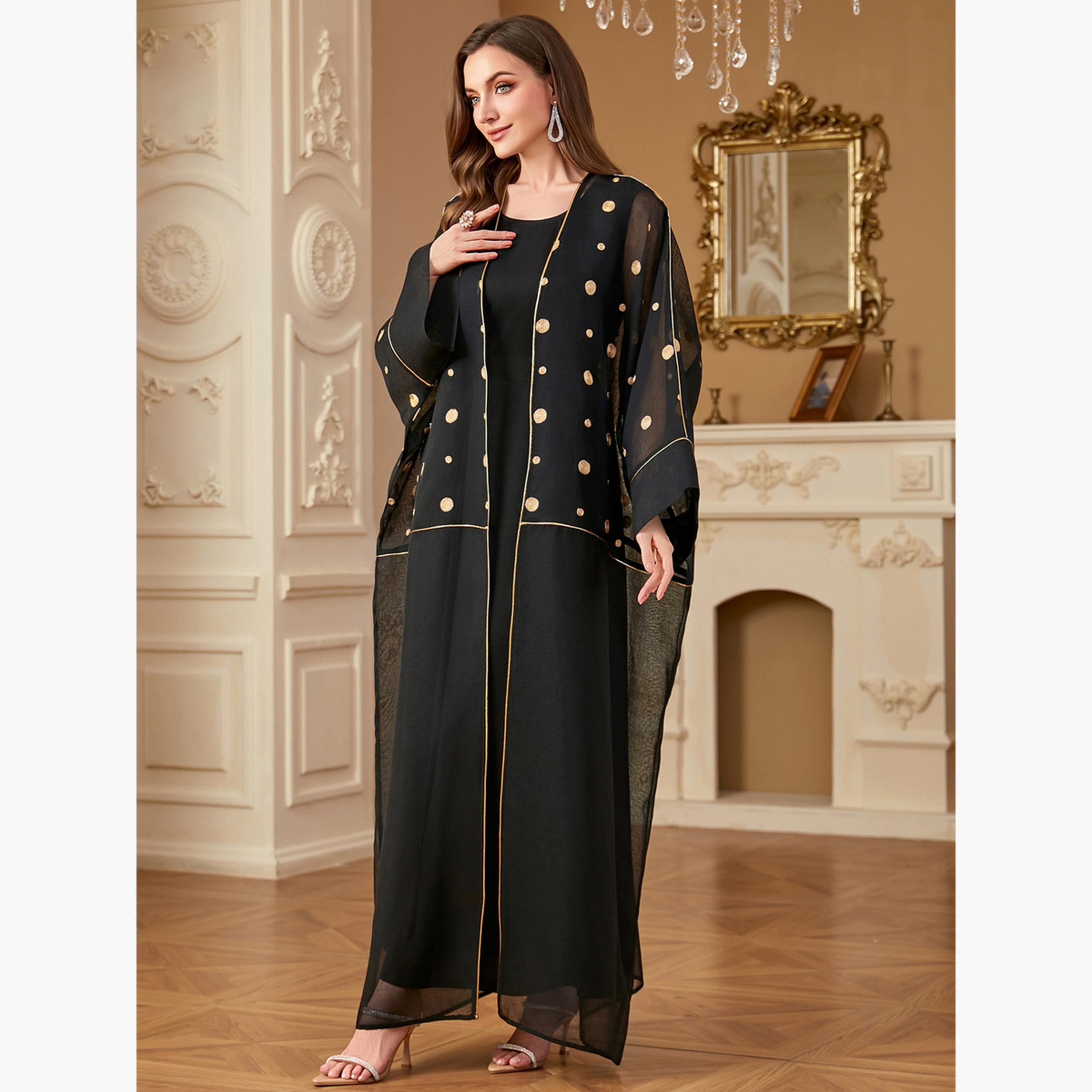 Take Two Women Polka Dots Embellished Dress with Abaya Set-women-arabicclothing-sets-image-6