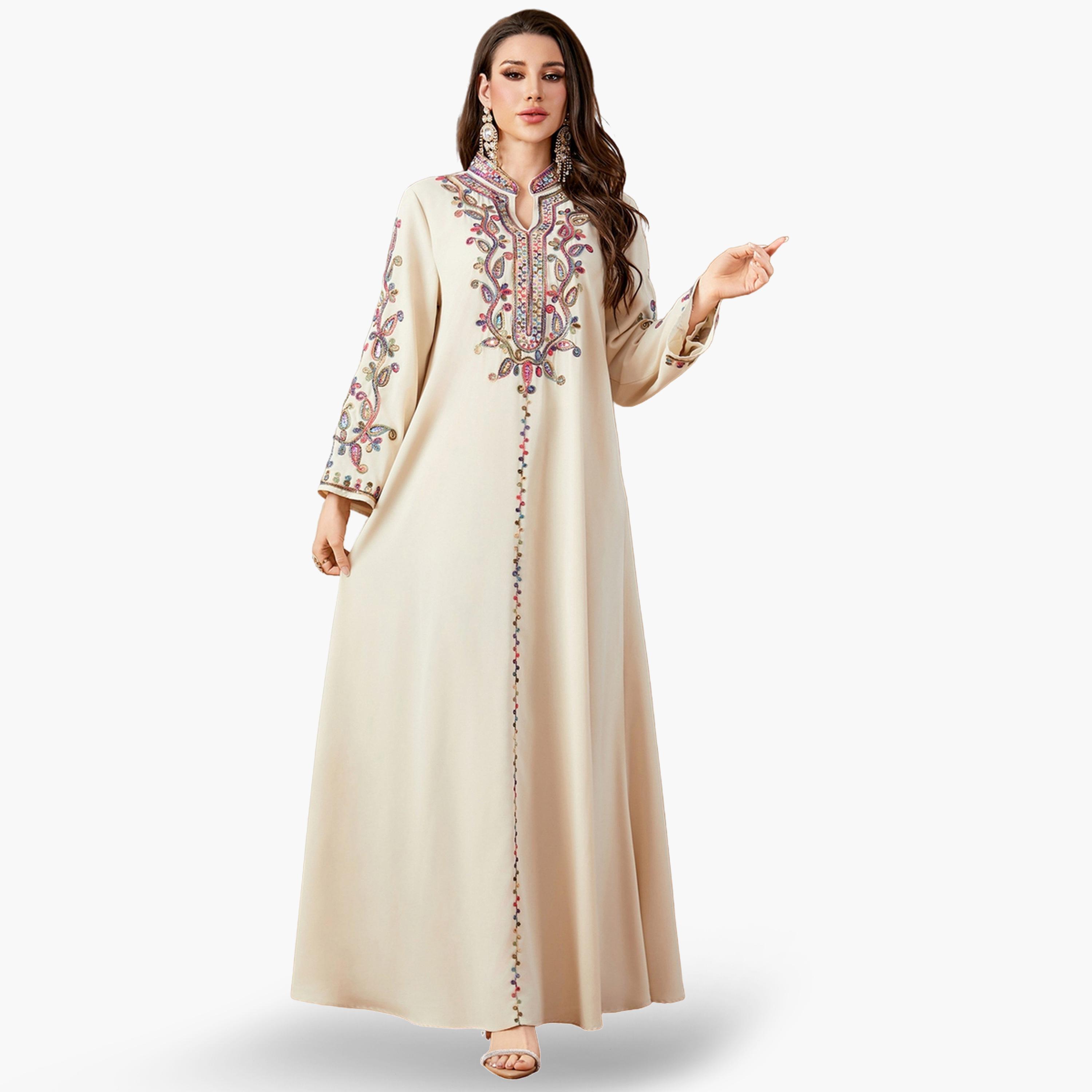 جلابية بأكمام طويلة وتفاصيل رقعة ترتر-women-arabicclothing-jalabiyas-image-1