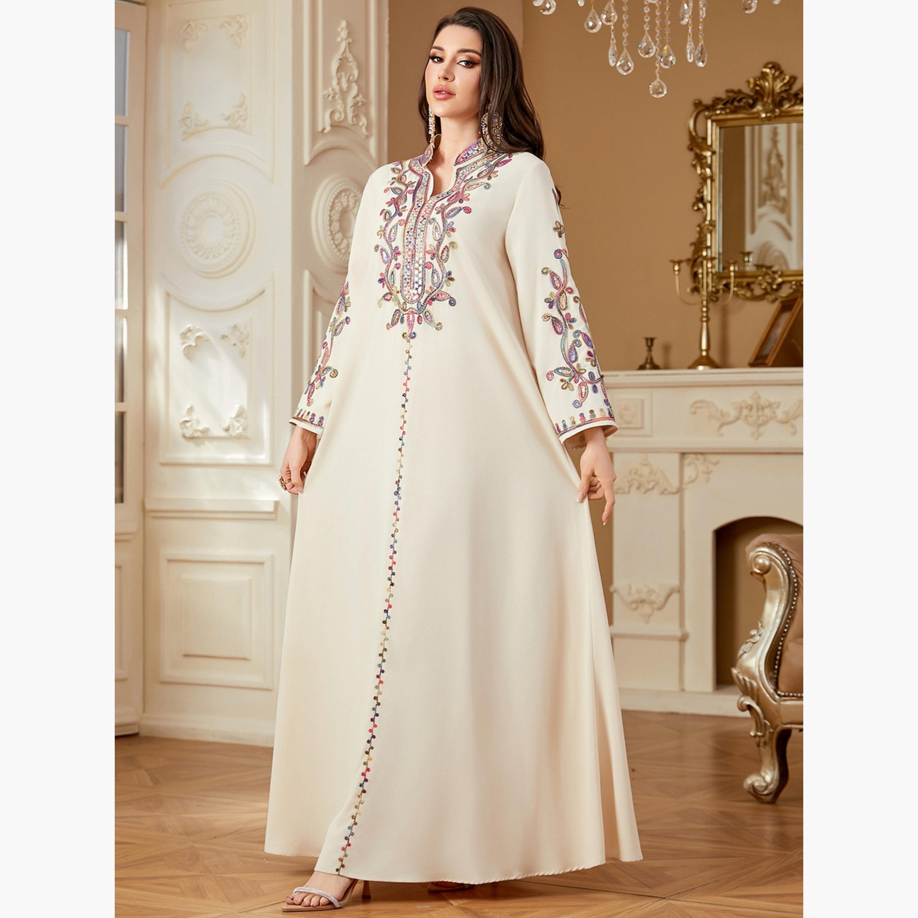جلابية بأكمام طويلة وتفاصيل رقعة ترتر-women-arabicclothing-jalabiyas-image-5