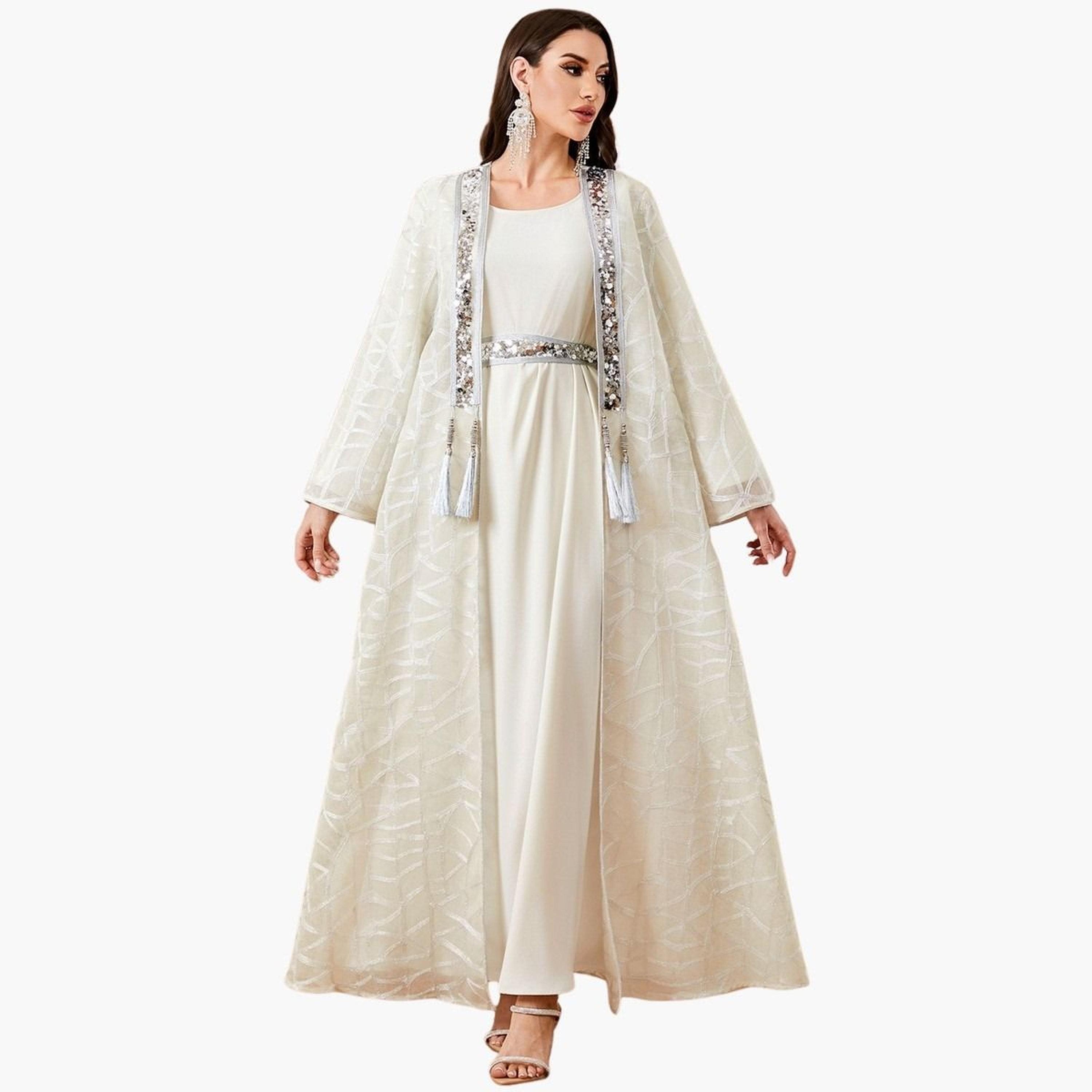 Take Two Women Sequined Textured Abaya Modest Set-women-arabicclothing-sets-image-1