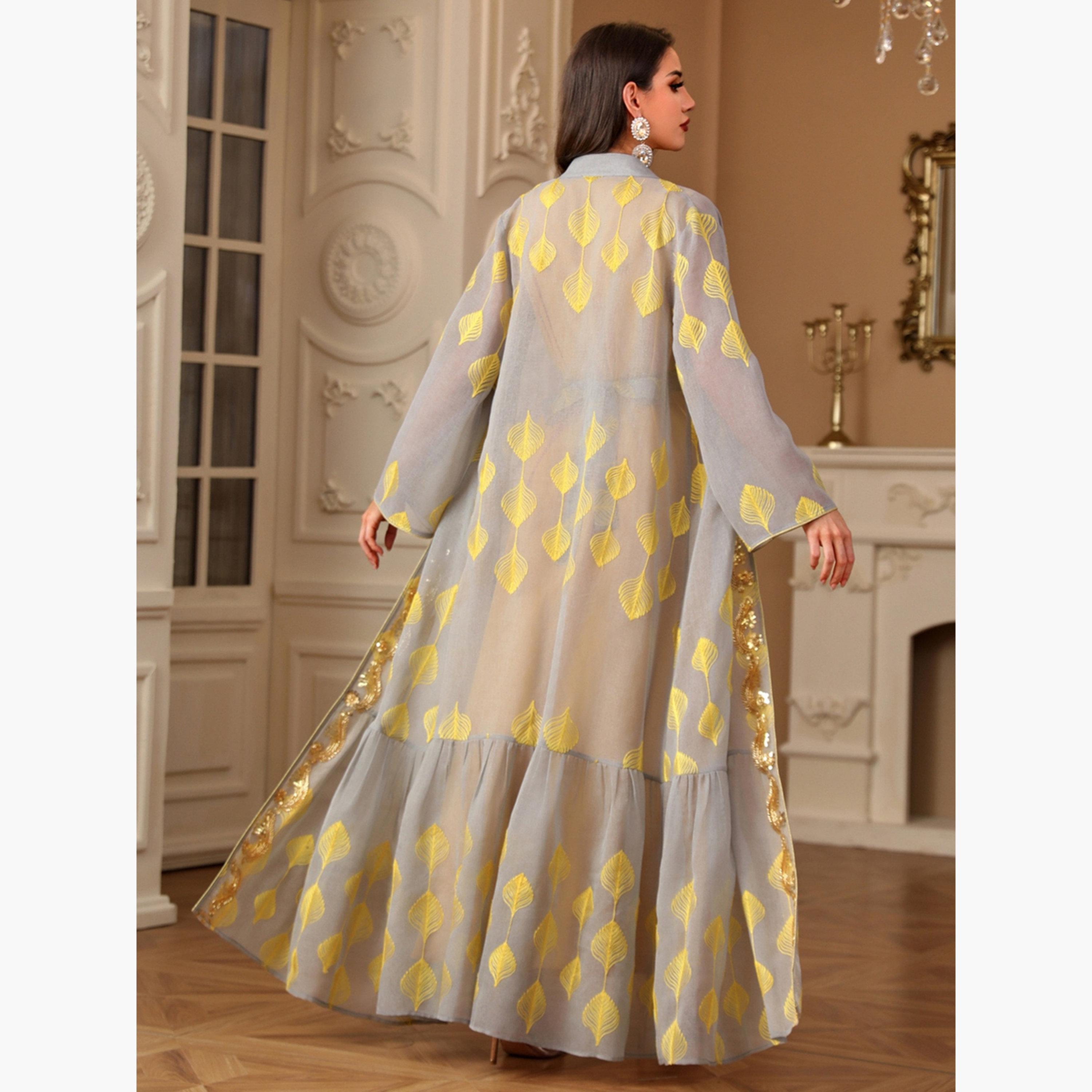 Take Two Women Sequin Patch Detail Belted kimono with Dress Set-women-arabicclothing-sets-image-4