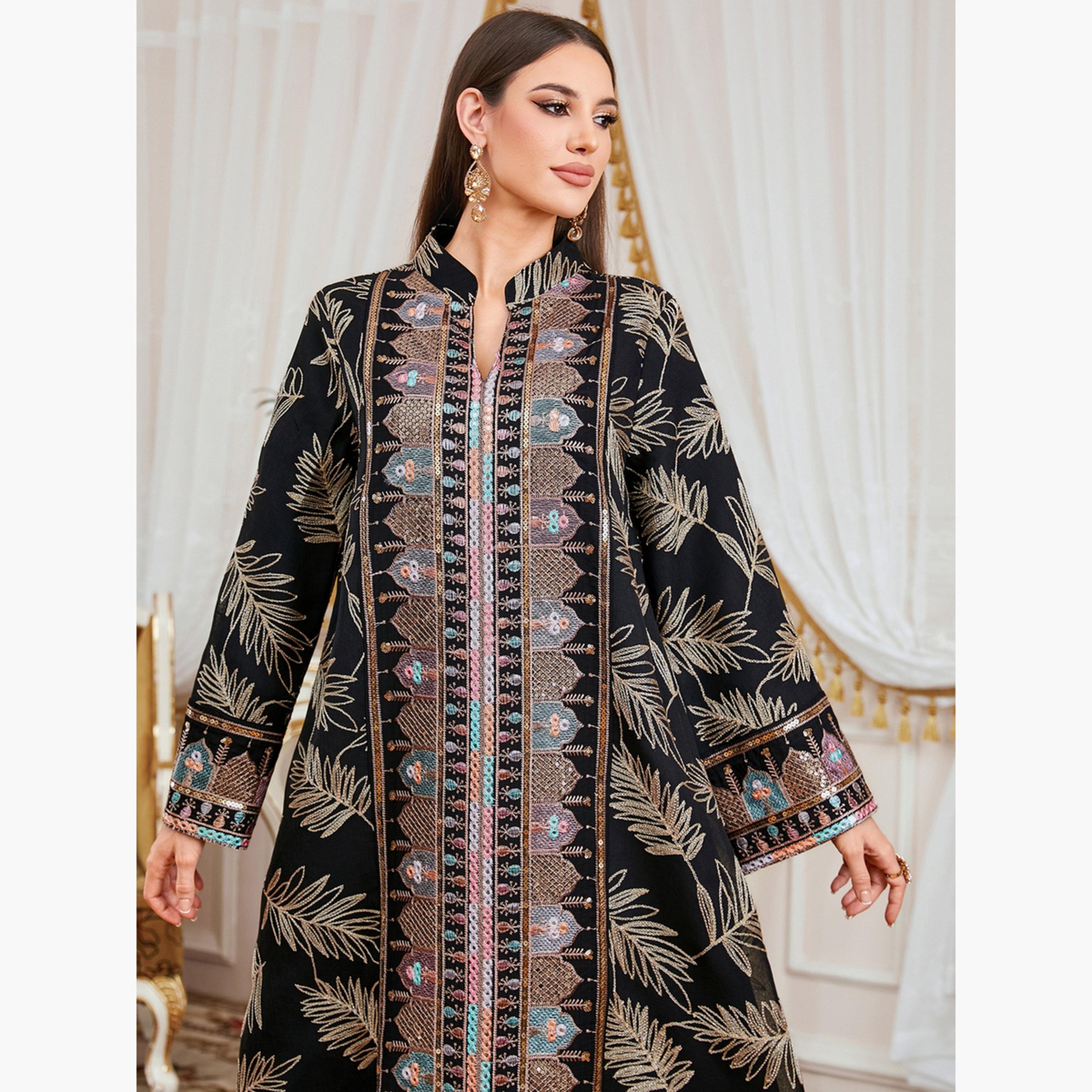 Take Two Women Textured Sequin Patch Collared Jalabiya-women-arabicclothing-jalabiyas-image-5