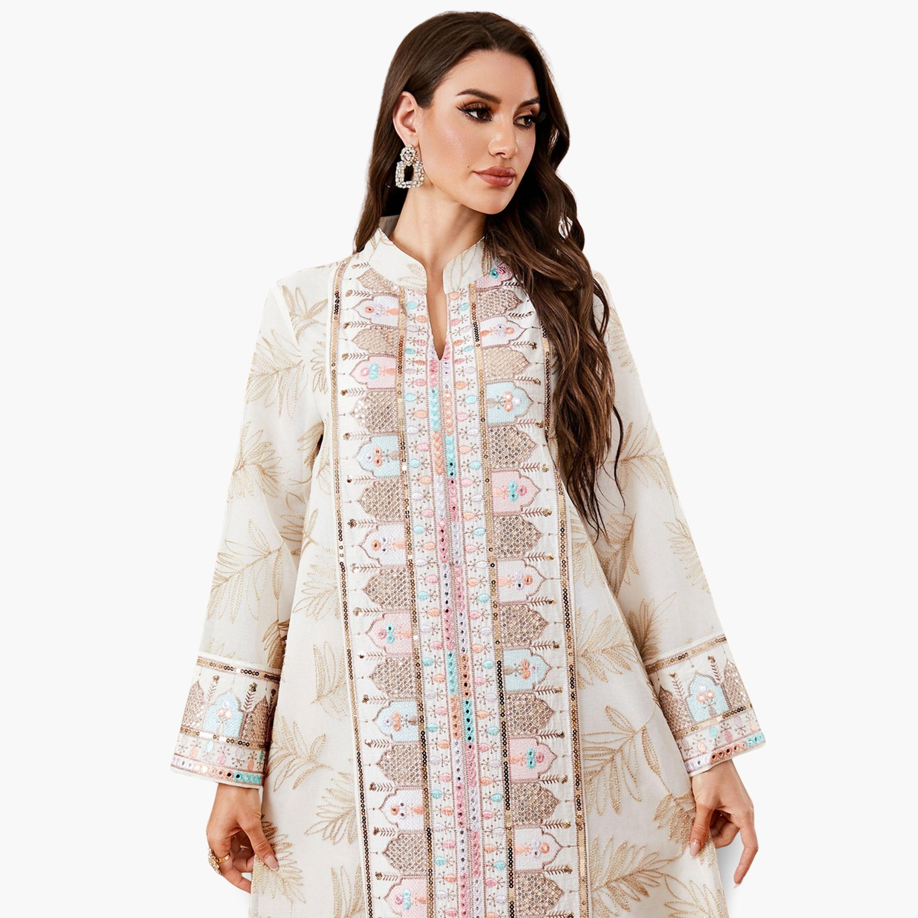 Take Two Women Textured Sequin Patch Collared Jalabiya-women-arabicclothing-jalabiyas-image-3