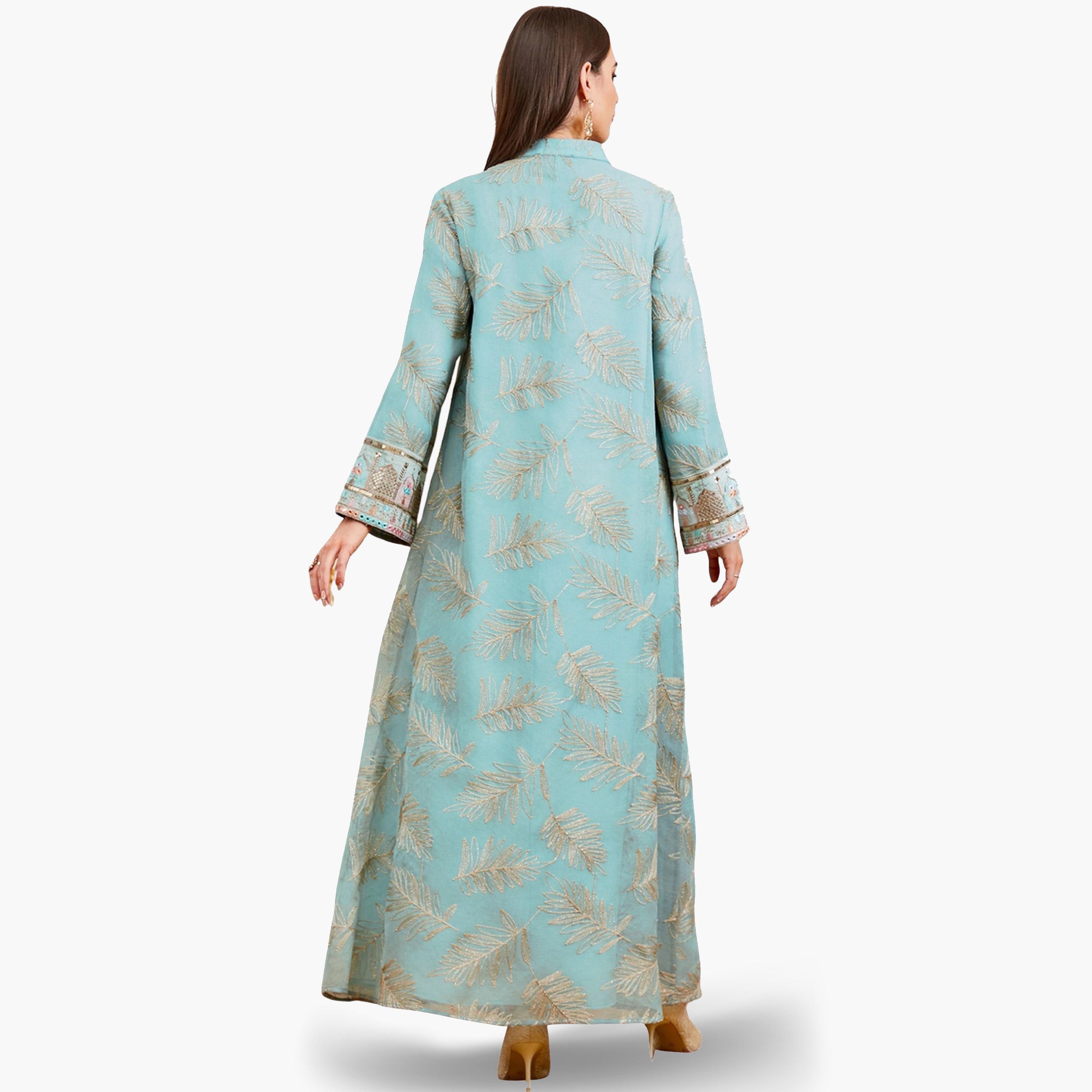 جلابية نسائية بياقة مع رقعة ترتر بارزة الملمس-women-arabicclothing-jalabiyas-image-4