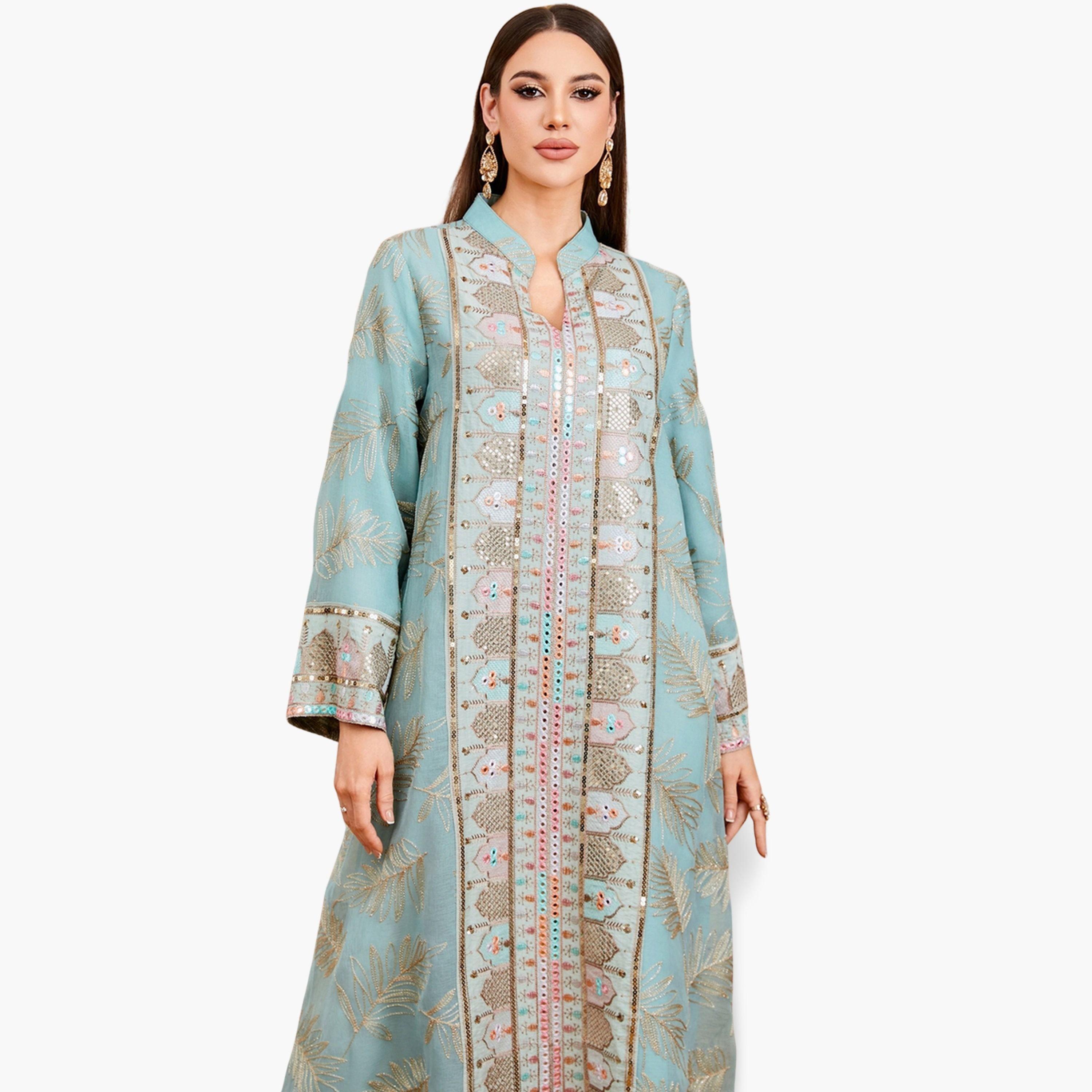 جلابية نسائية بياقة مع رقعة ترتر بارزة الملمس-women-arabicclothing-jalabiyas-image-5
